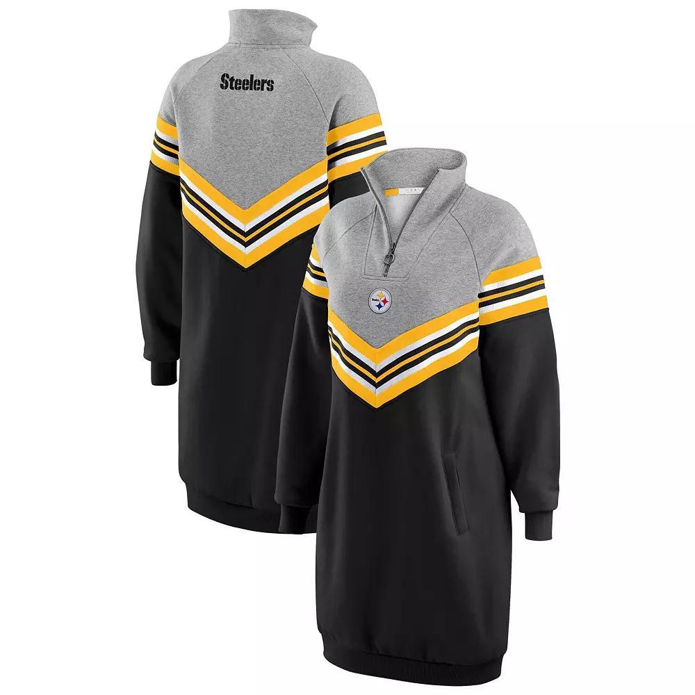 Women's WEAR by Erin Andrews  Black/Heather Gray Pittsburgh Steelers Chevron Stripe Dress, Size: Small Product Image