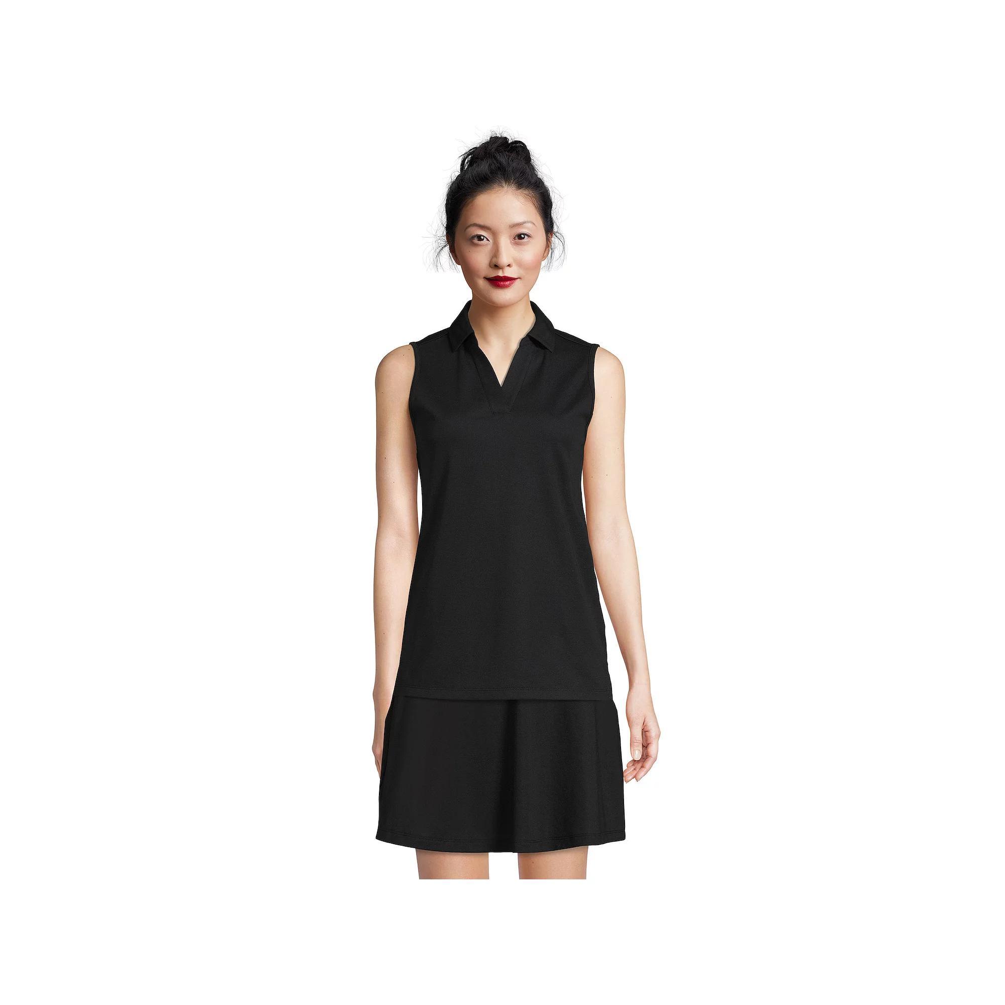 Womens Lands' End Performance Pique Sleeveless Polo Shirt, Women's, Size: Small, Black Product Image