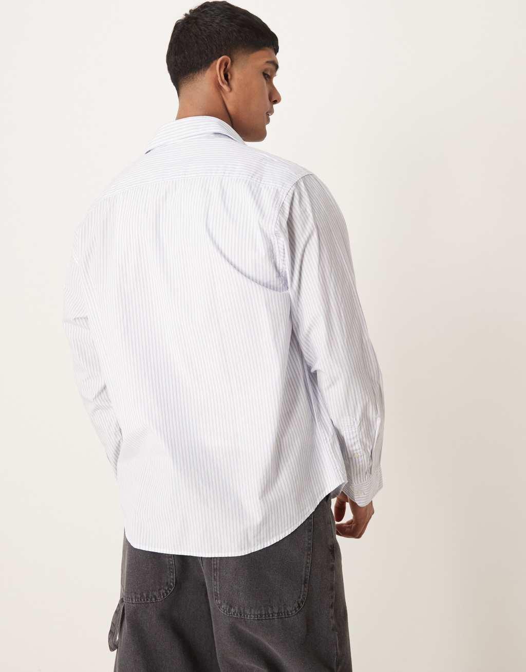 Selected Homme boxy oversized shirt in cream gray stripe Product Image