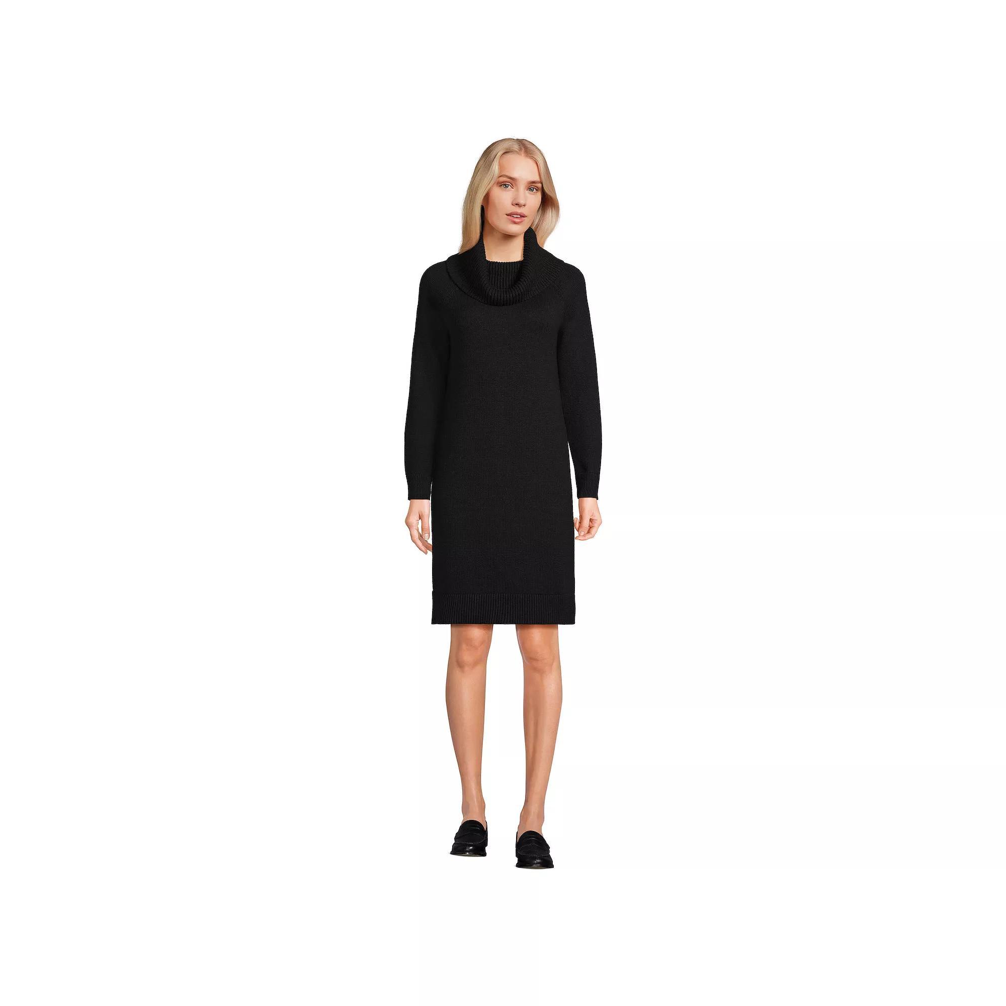 Women's Lands' End Cozy Lofty Cowlneck Sweater Dress, Size: Large, Vicuna Grey Product Image