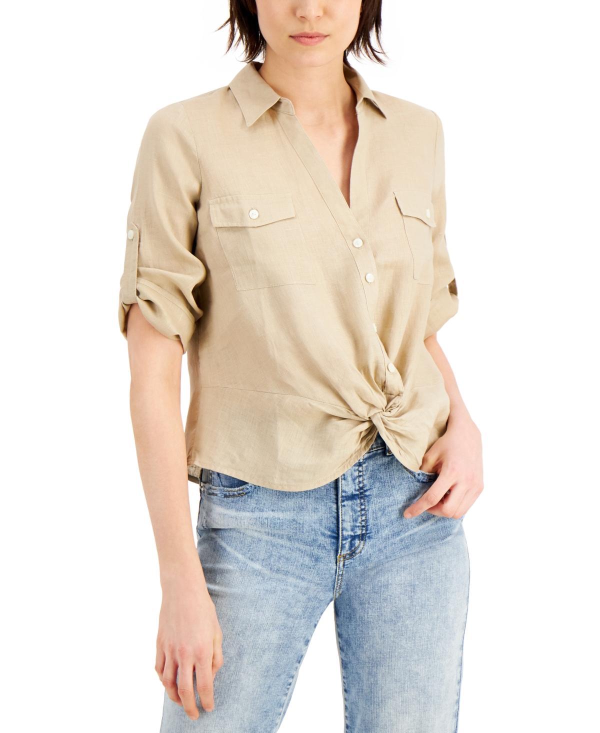 I.n.c. International Concepts Womens Linen Twist-Hem Blouse, Created for Macys Product Image