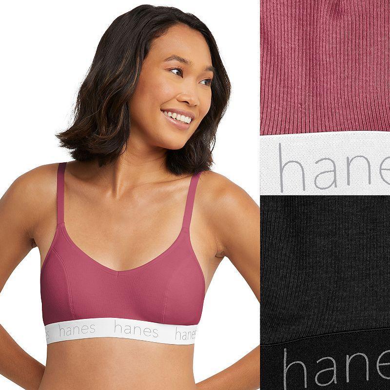 Hanes Originals Ultimate 2-Pack Stretch Cotton Triangle Bralette DHO101, Women's, Size: Medium, Whimsy Leaf White Product Image