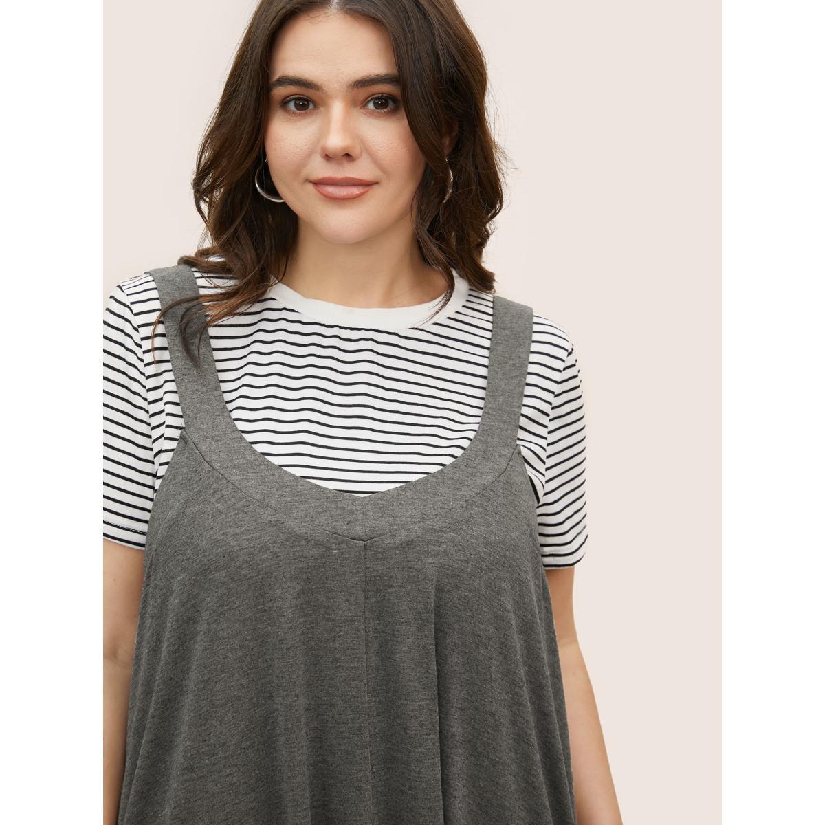 Plus Size Supersoft Essentials Plain Adjustable Straps Dress DarkGray Women Casual Non Sleeveless Curvy BloomChic 12/L Product Image