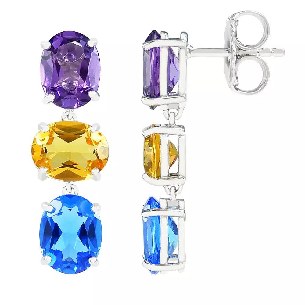 SIRI USA by TJM Sterling Silver Simulated Purple, Yellow & Blue Quartz Triple Drop Earrings, Womens Product Image