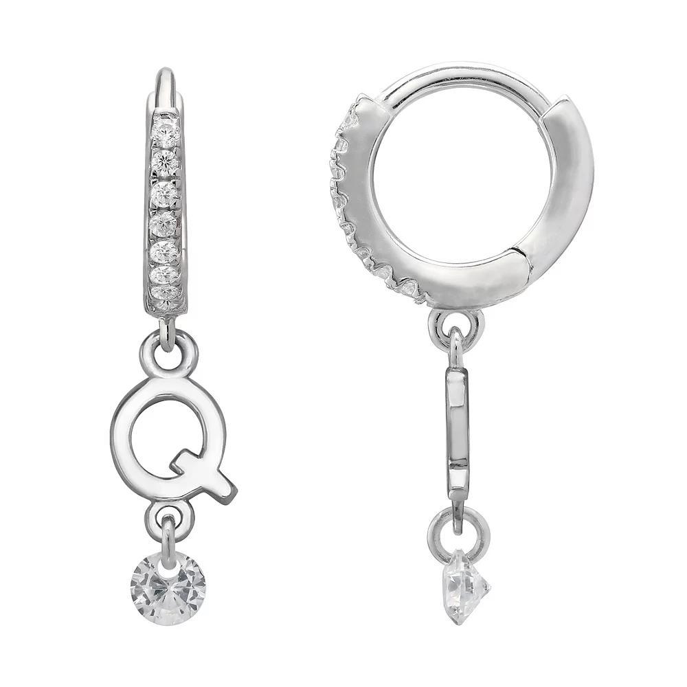 PRIMROSE Sterling Silver Initial Huggie Hoop Drop Earrings, Women's, Sterling Silver U Product Image