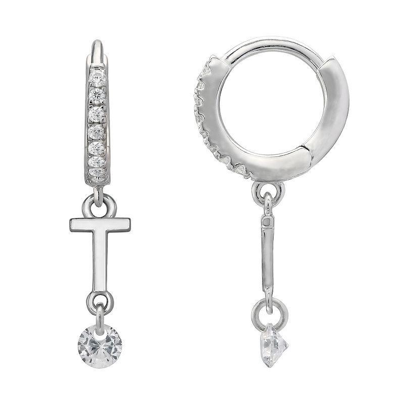 PRIMROSE Sterling Silver Initial Huggie Hoop Drop Earrings, Women's, Sterling Silver U Product Image