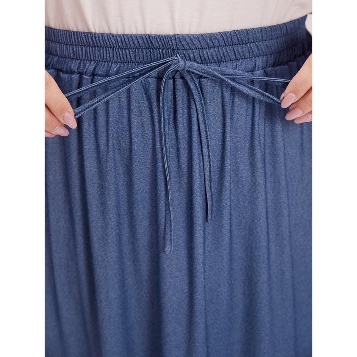 Plus Size Plain Ties Gathered Ruffle Layered Hem Skirt Women Indigo Elegant Plain No stretch Pocket Dailywear Skirts BloomChic 14-16/1X Product Image