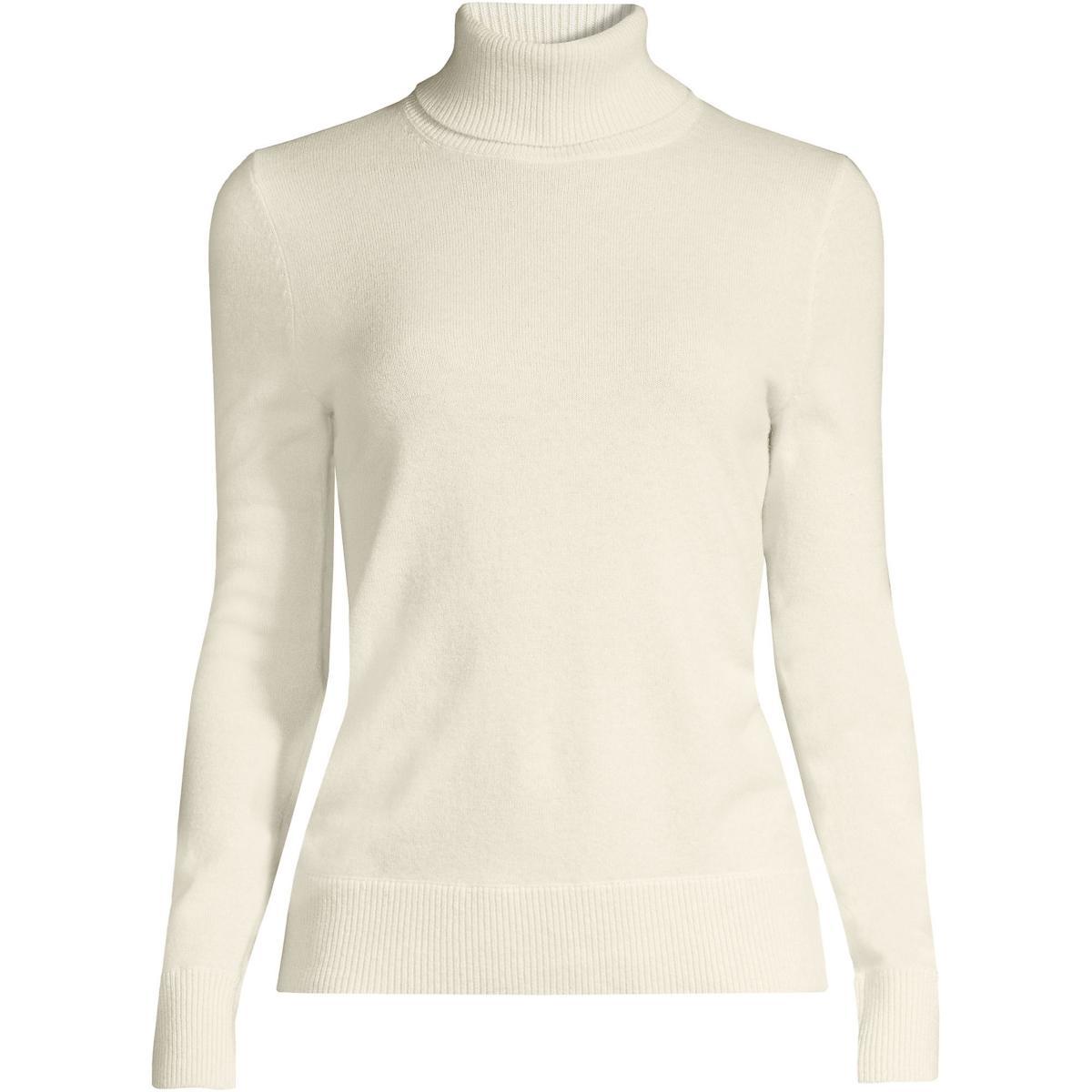 Women's Lands' End Turtleneck Cashmere Sweater, Size: XL, Gray Black Donegal Product Image