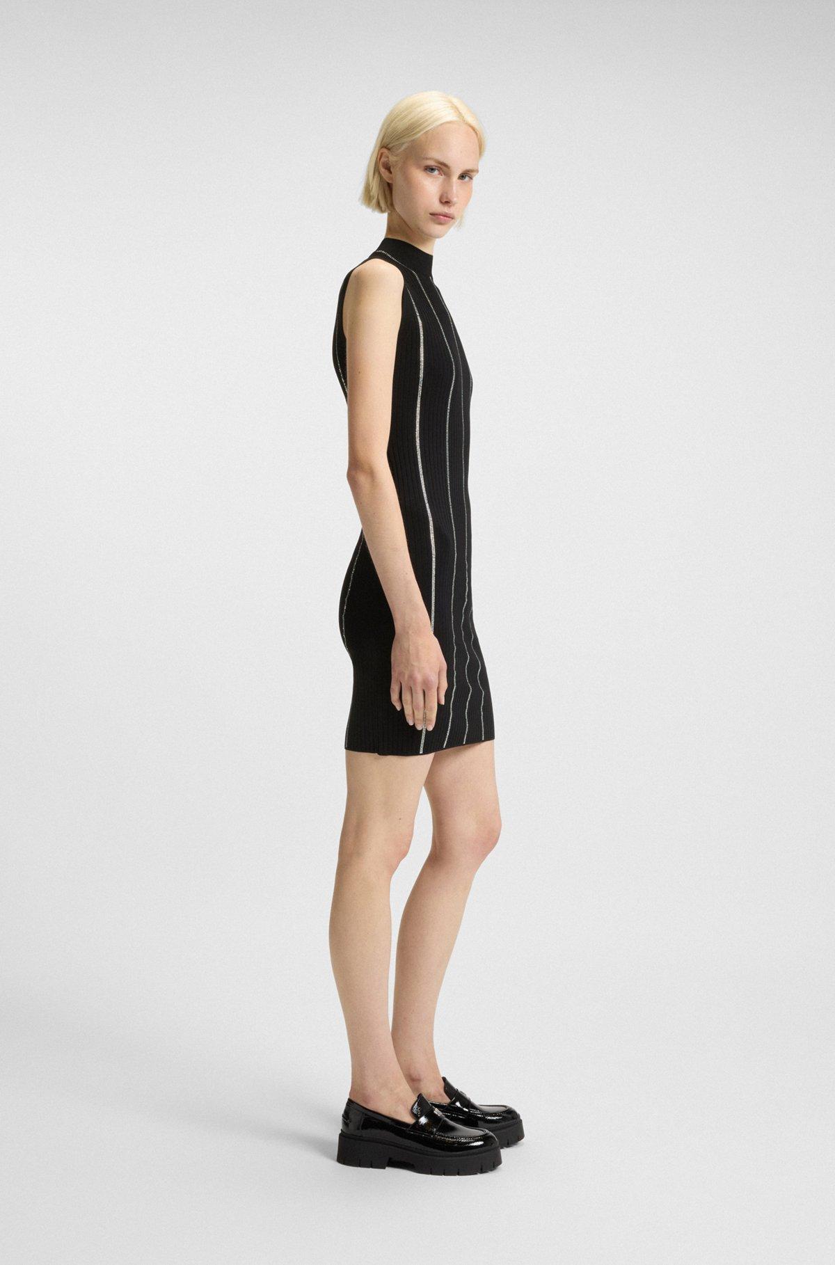 Knitted bodycon dress with rhinestone stripes Product Image
