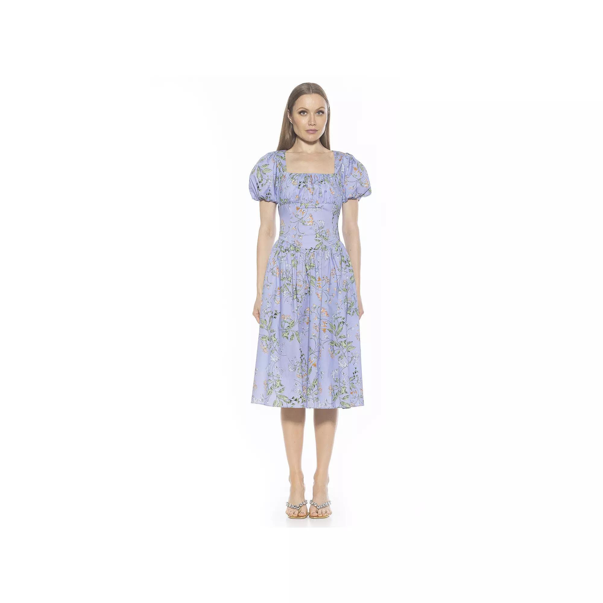 Women's ALEXIA ADMOR Jessi Dropped Waist Midi Dress, Size: 6, Blue Floral Product Image