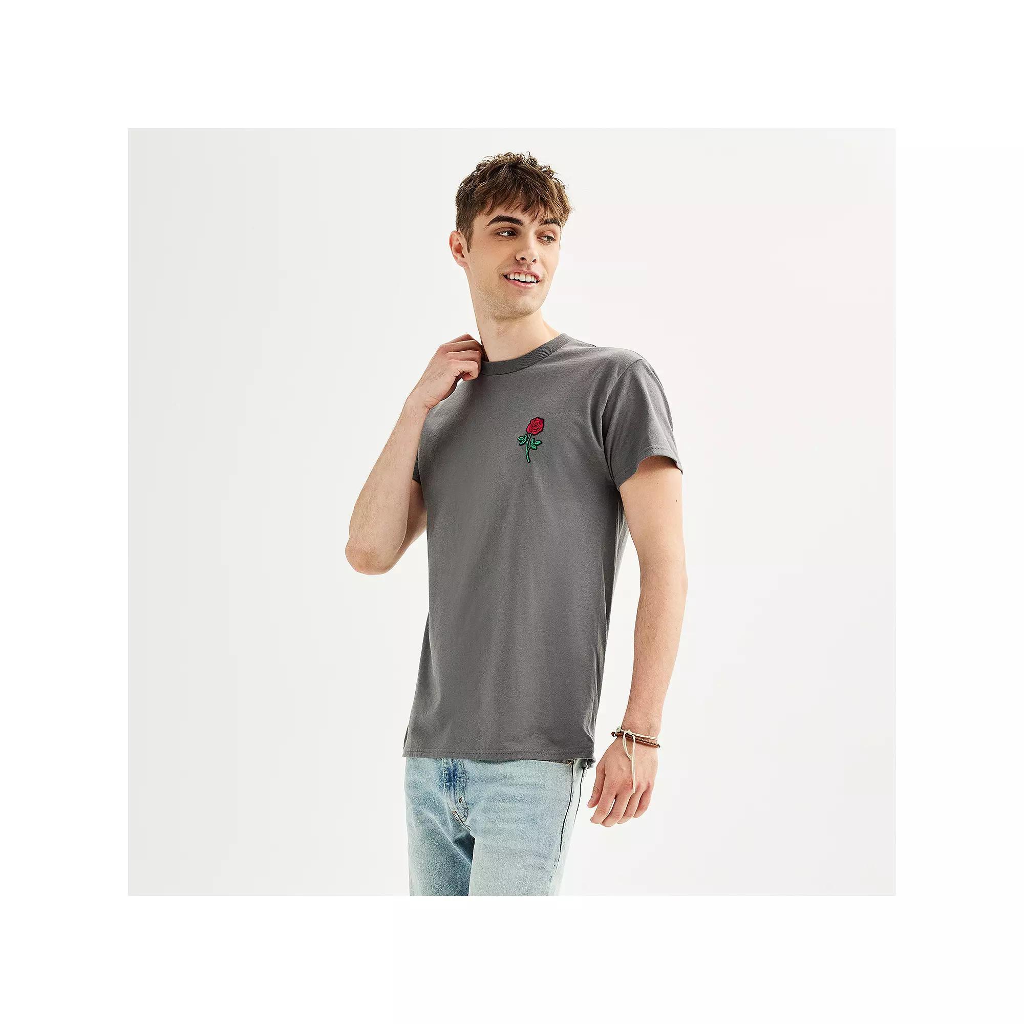 Men's Retrofit Small Rose Patch Crewneck Graphic Tee, Size: XXL, Gray Product Image