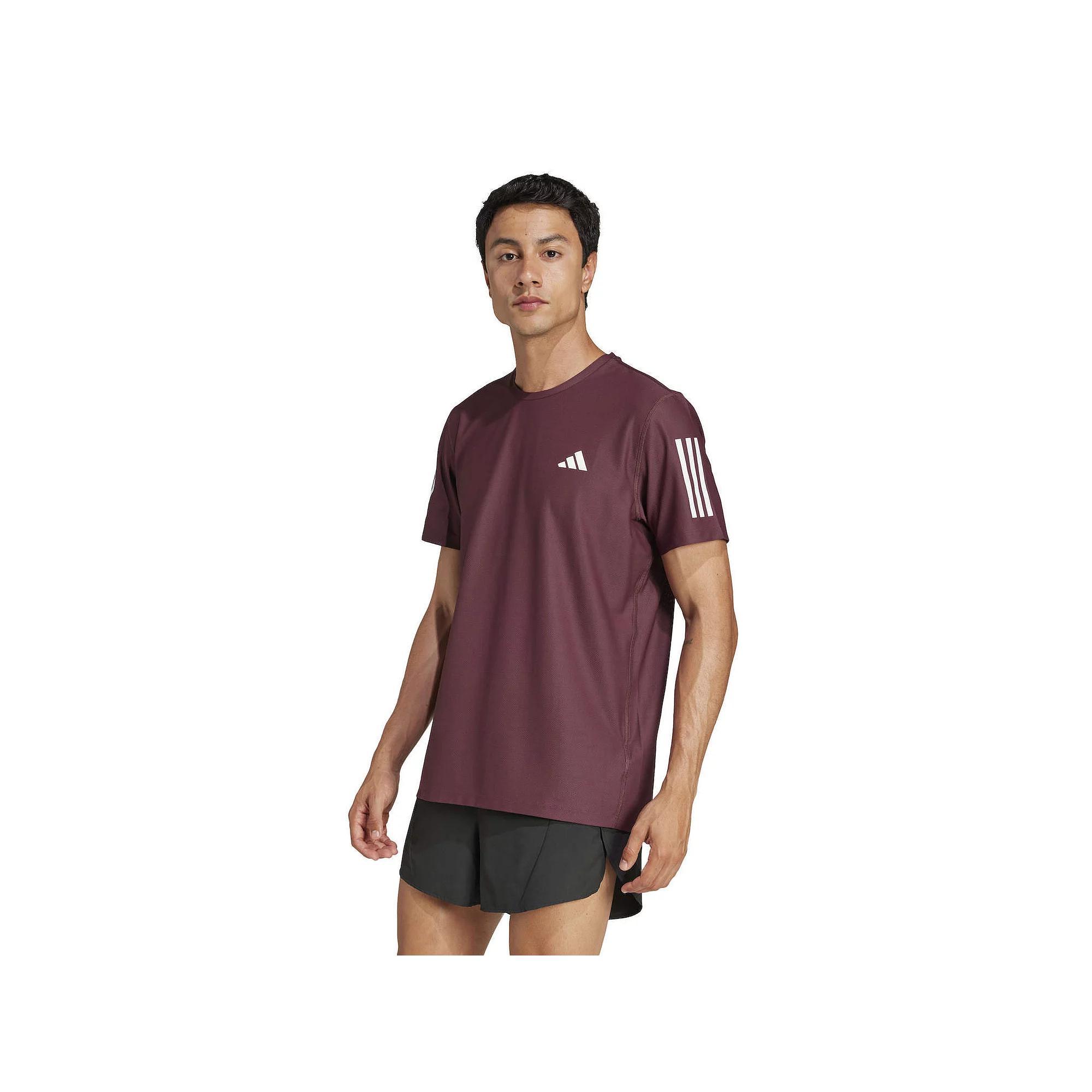 Mens adidas Own The Run Short Sleeve Tee Aurora Red Product Image