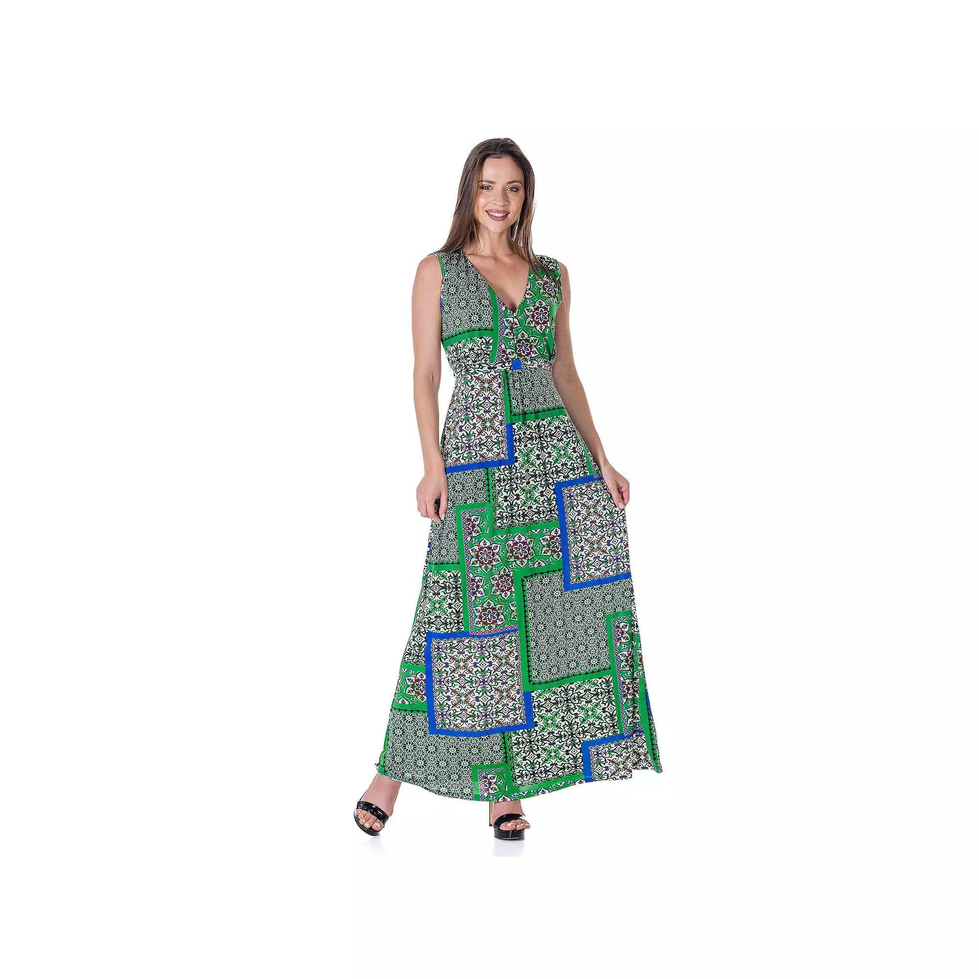 Womens 24Seven Comfort Apparel V Neck Tie Back Empire Waist Sleeveless Maxi Dress Product Image