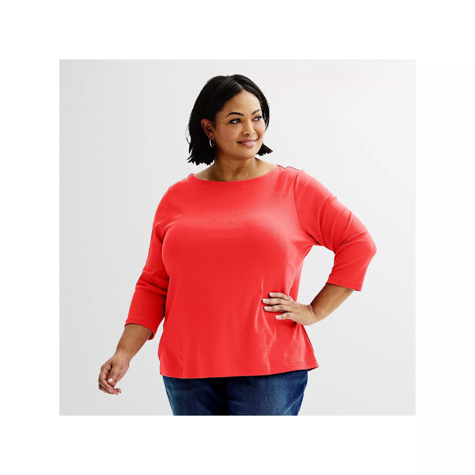 Plus Size Croft & Barrow® Boatneck Top, Women's, Size: 1XL, Gushing Lava Product Image
