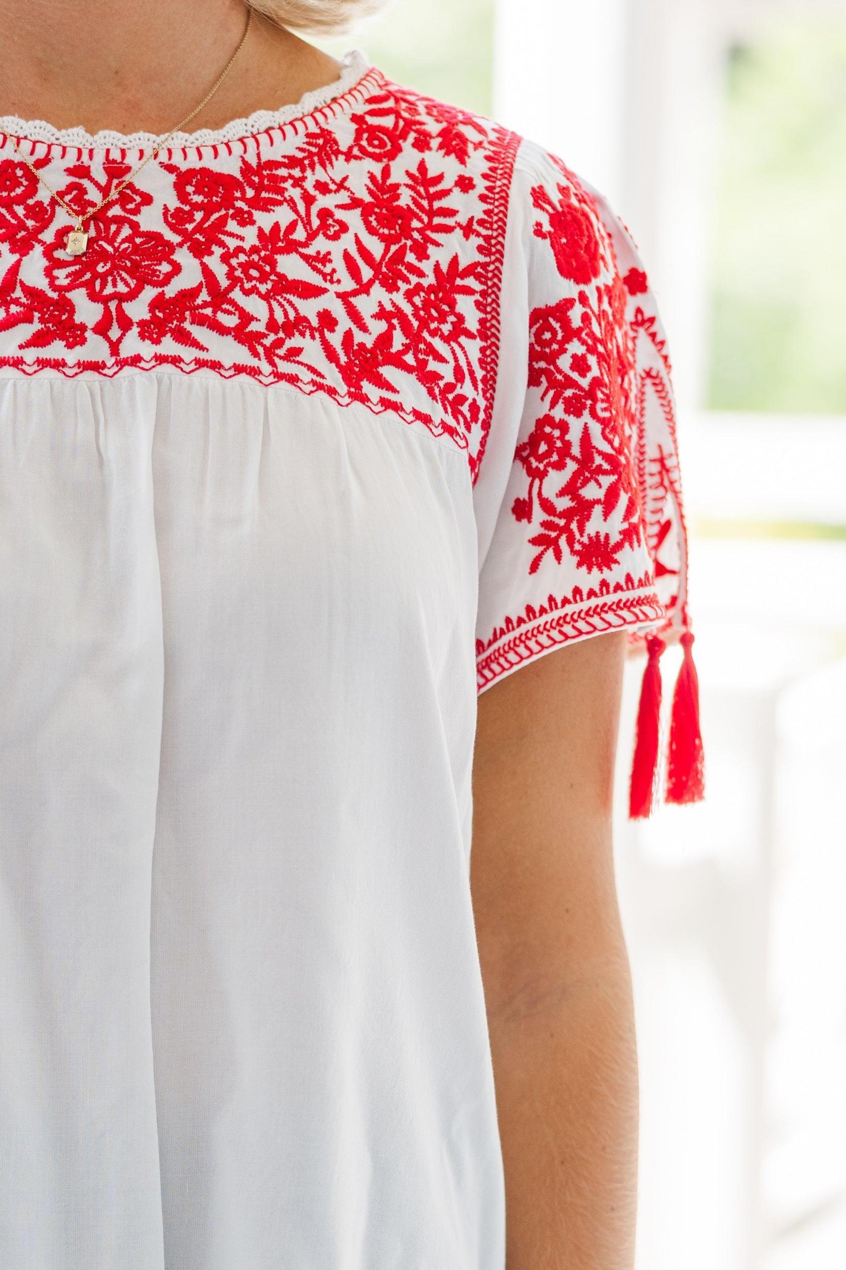 All The Info I Need Red Embroidered Top Female Product Image