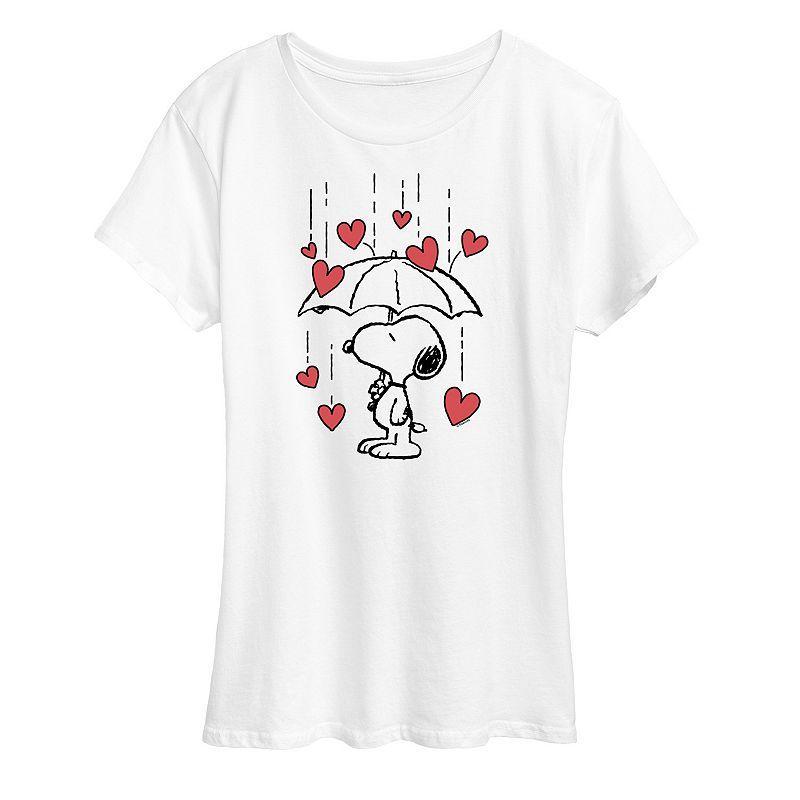 Womens Peanuts Snoopy Heart Rain Graphic Tee Grey Royal Blue Product Image
