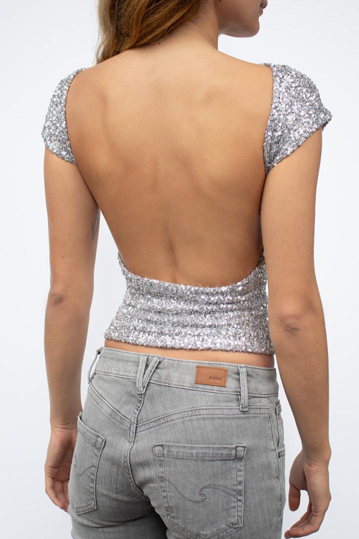 Sequin backless t-shirt Product Image