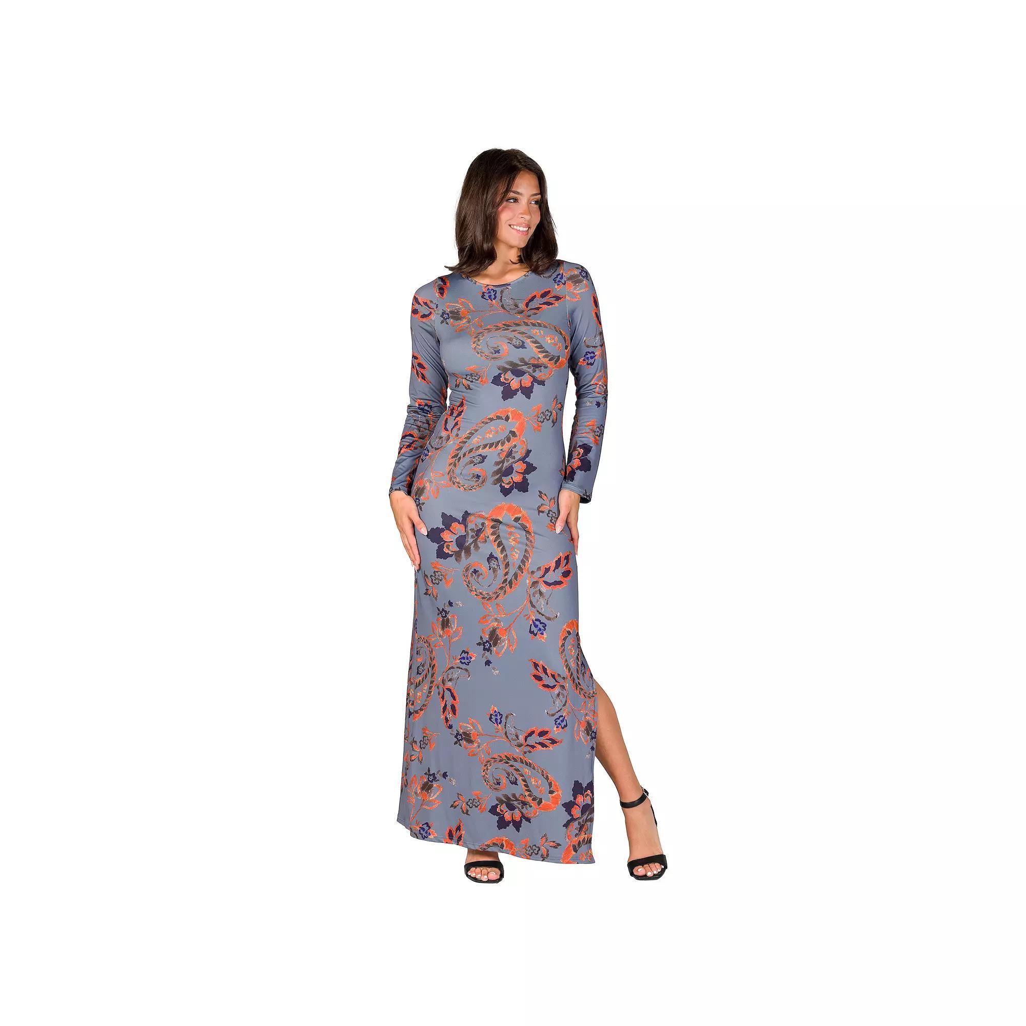 Women's 24Seven Comfort Apparel Side Slit Maxi Dress, Size: Small, Grey Team Product Image