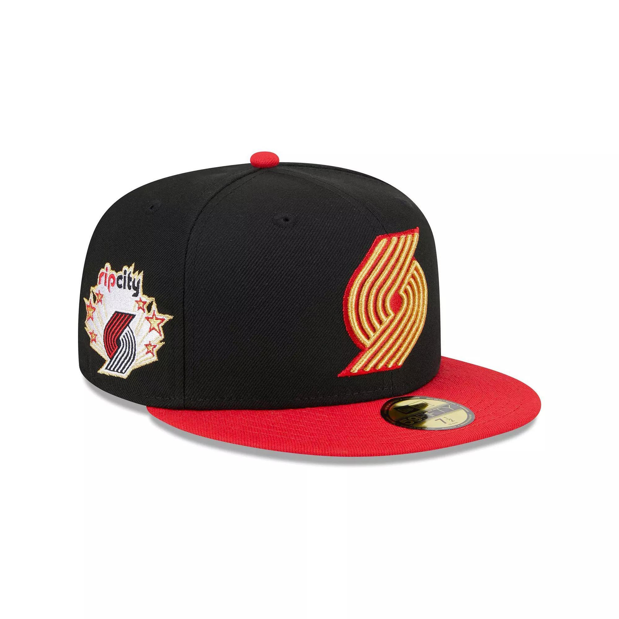 Men's New Era Black/Red Portland Trail Blazers Gameday Gold Pop Stars 59FIFTY Fitted Hat, Size: 7 7/8 Product Image