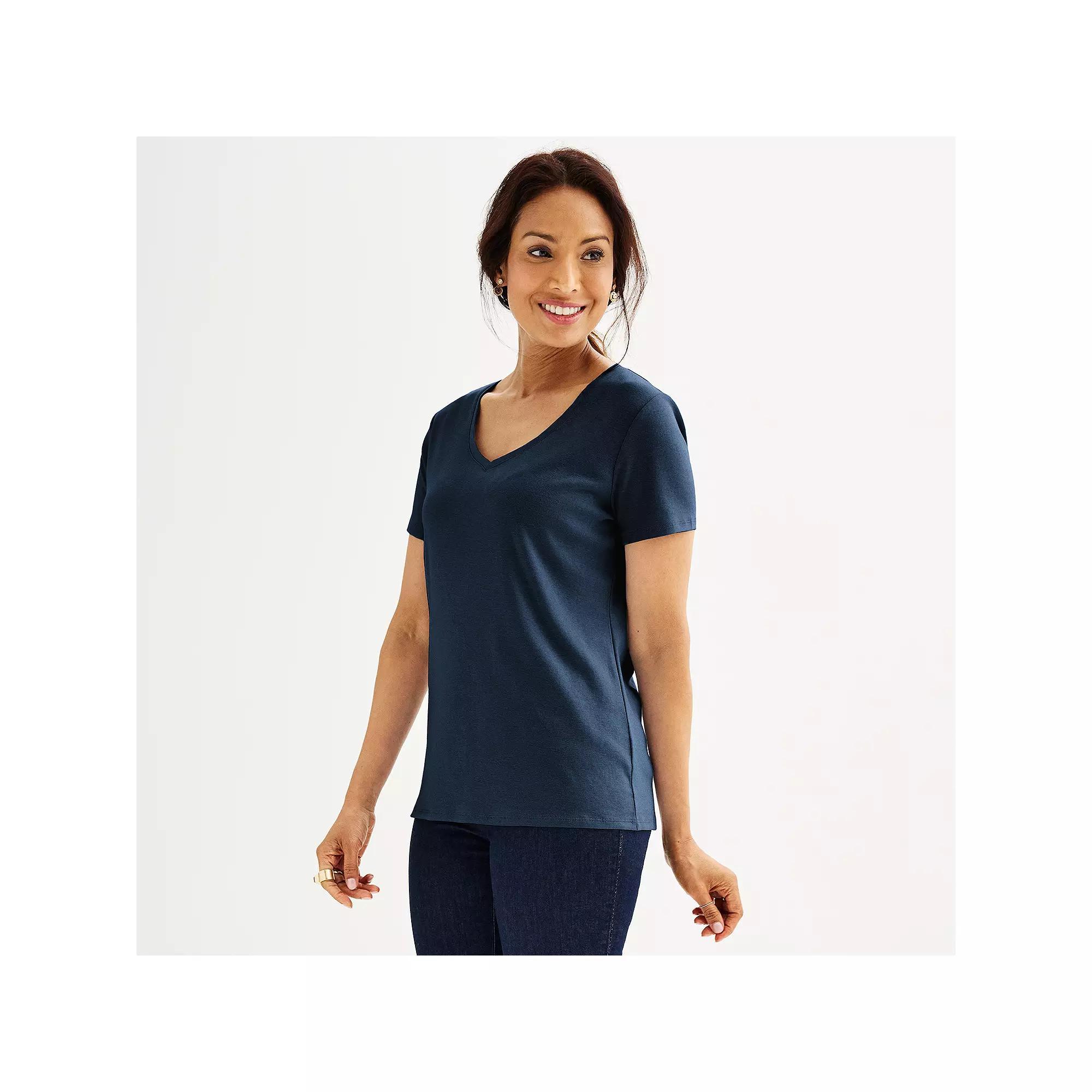 Petite Croft & Barrow® Essential V-Neck Tee, Women's, Size: XXL Petite, Seattle Blue Product Image