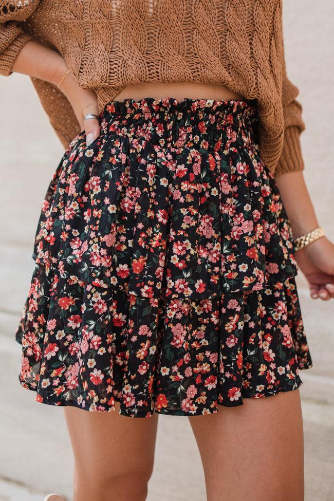 Breezy Black Floral Tiered Skort FINAL SALE Product Image