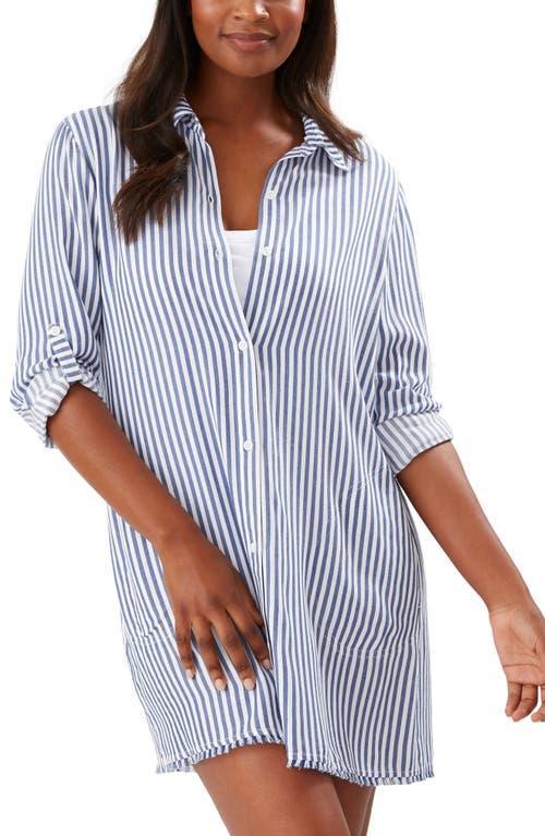 Tommy Bahama Chambray Stripe Boyfriend Shirt Swim Cover-Up Product Image