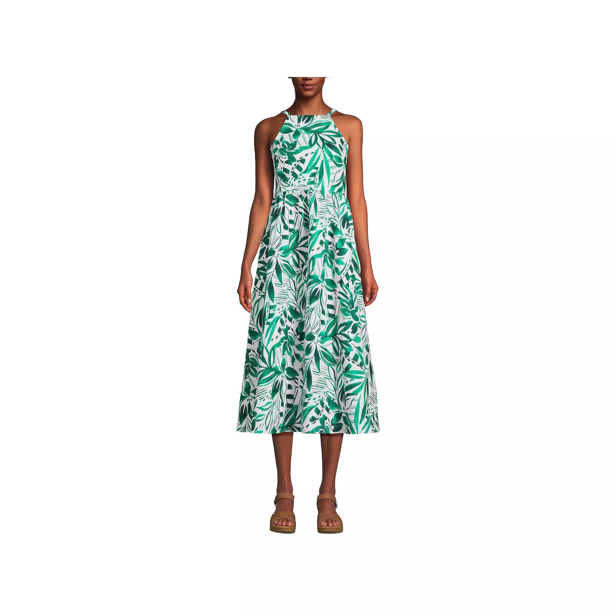 Women's Lands' End Linen Sleeveless Halter Midi Dress, Size: Medium, White Product Image