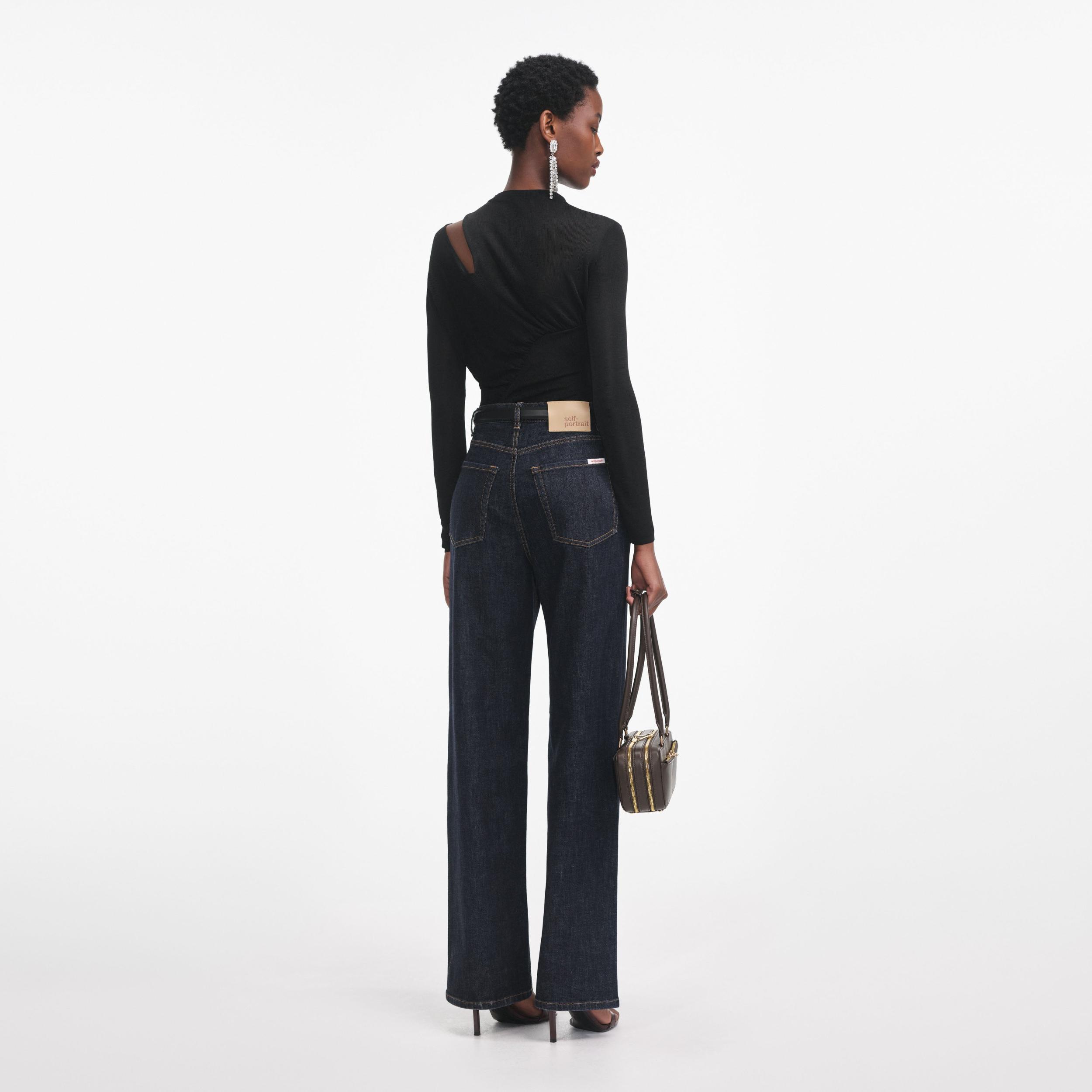 Black Cut Out Viscose Knit Top Product Image