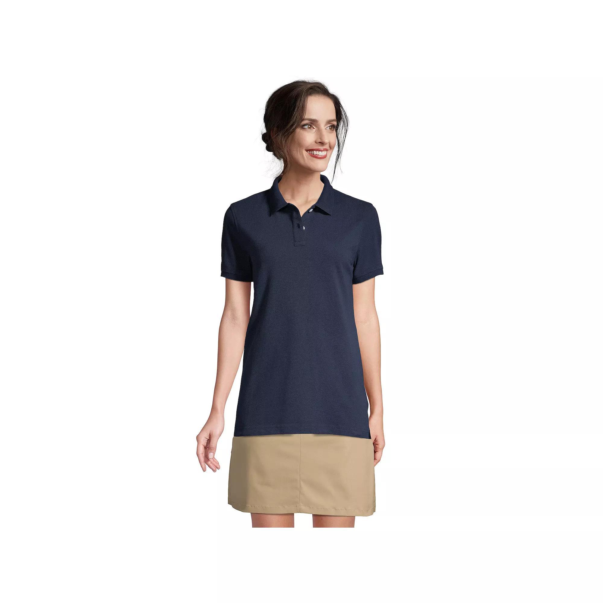 Womens Lands End School Uniform Short Sleeve Mesh Polo Shirt Classic Blue Product Image