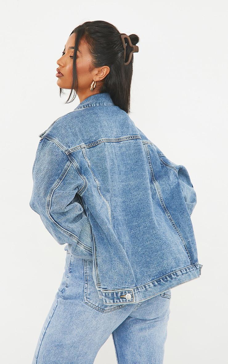 PRETTYLITTLETHING Vintage Wash Oversized Boyfriend Denim Jacket Product Image