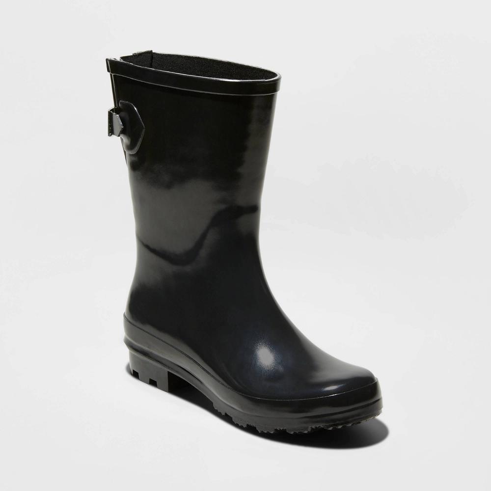 Womens Vicki Wide Width Rubber Rain Boots - A New Day Black 6W Product Image