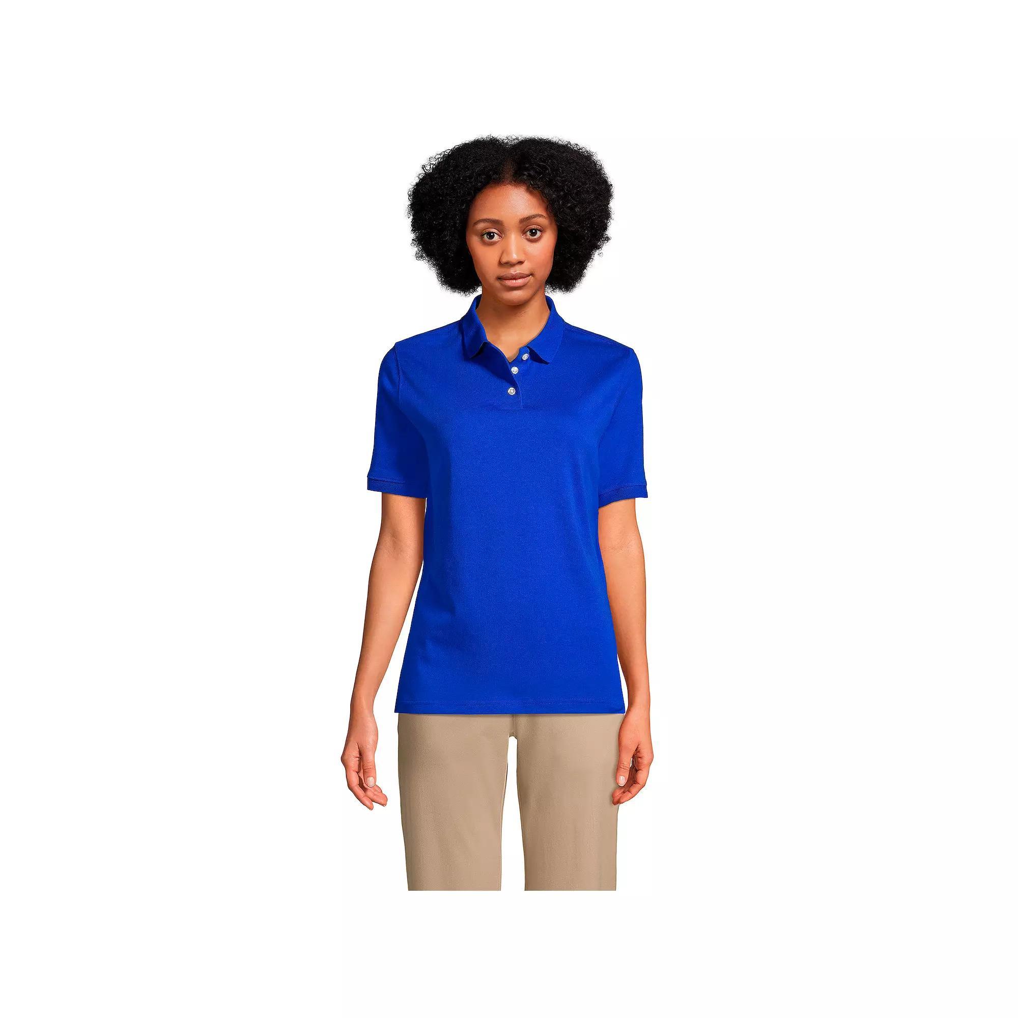 Women's Tall Lands' End School Uniform Short Sleeve Interlock Polo, Size: Small Tall, Blue Product Image