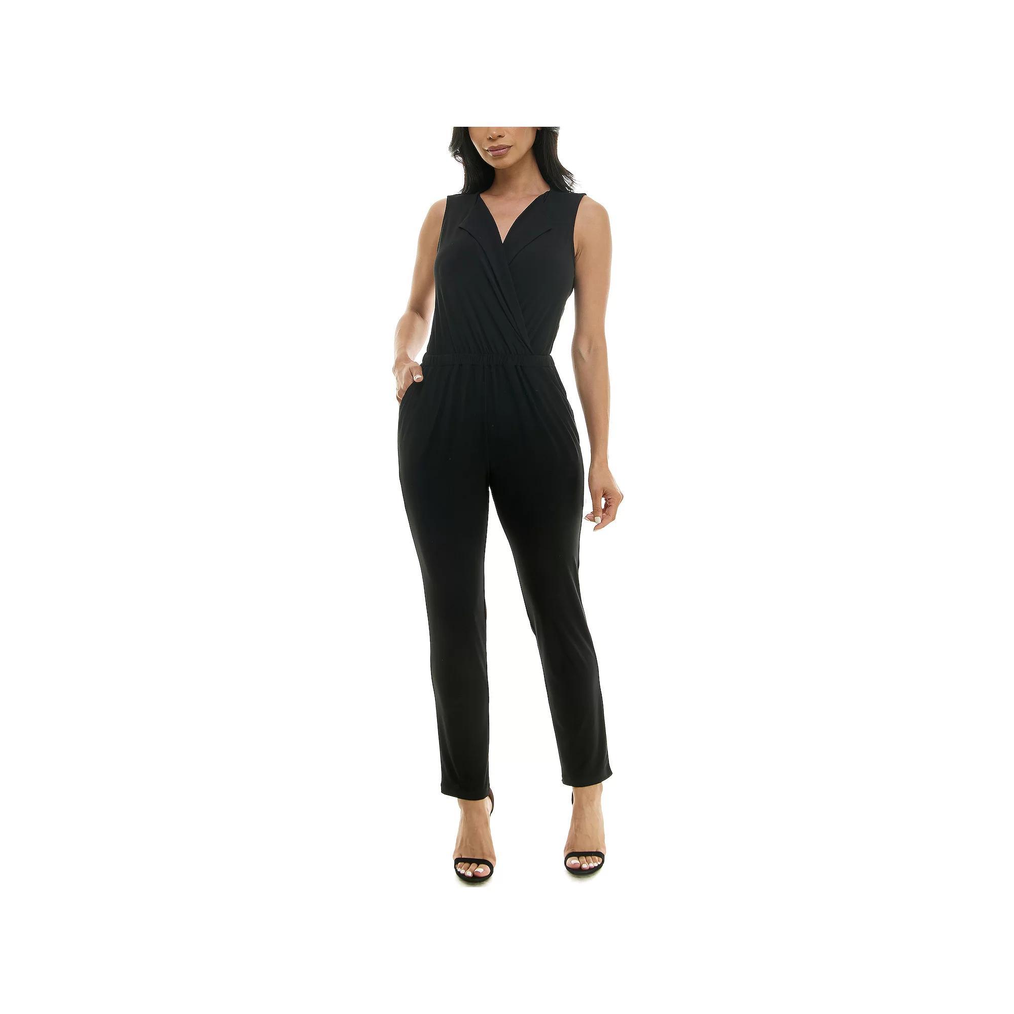 Women's Nina Leonard Collared Jumpsuit, Size: Large, Black Product Image