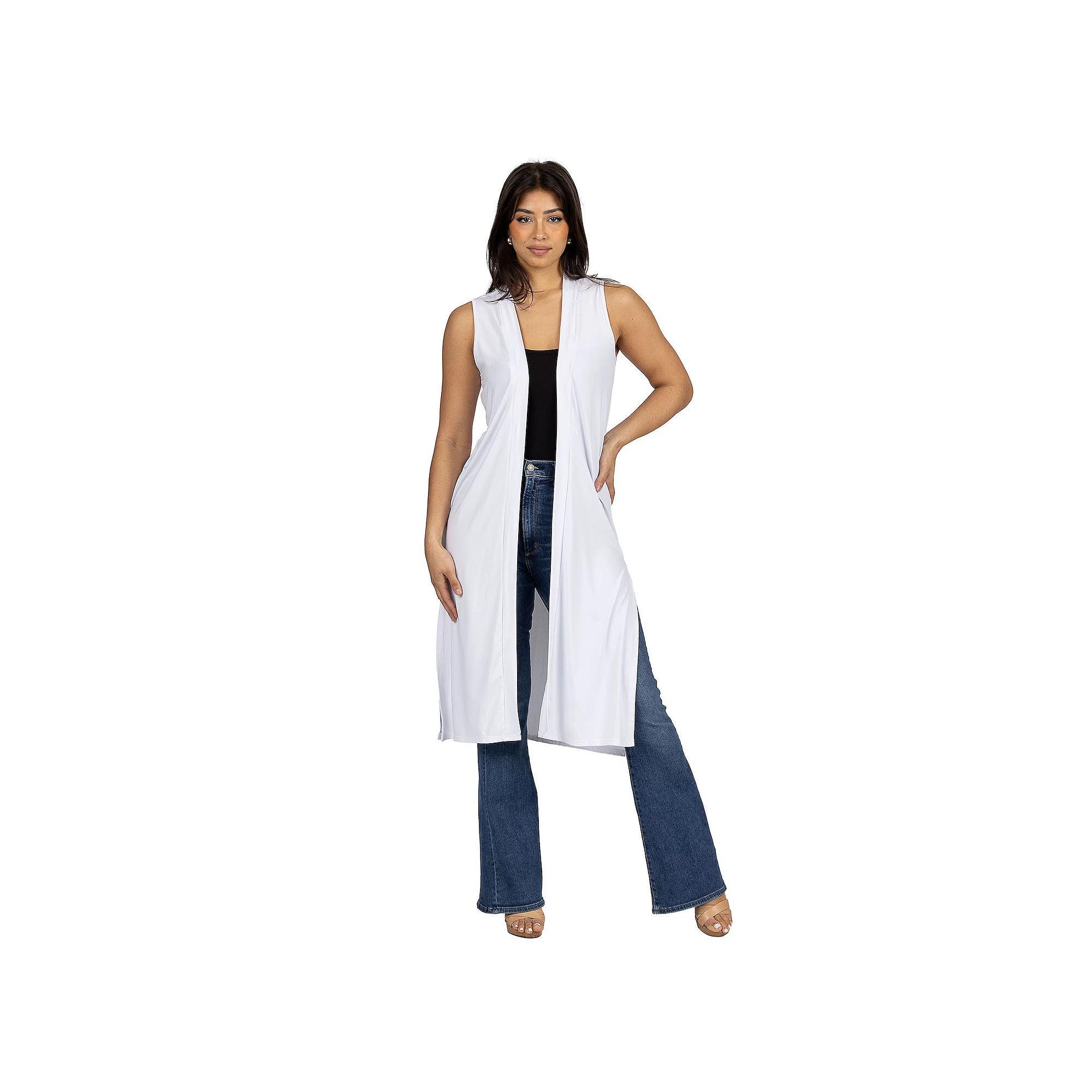 Womens 24Seven Comfort Apparel Sleeveless Long Cardigan Vest with Side Slit Product Image