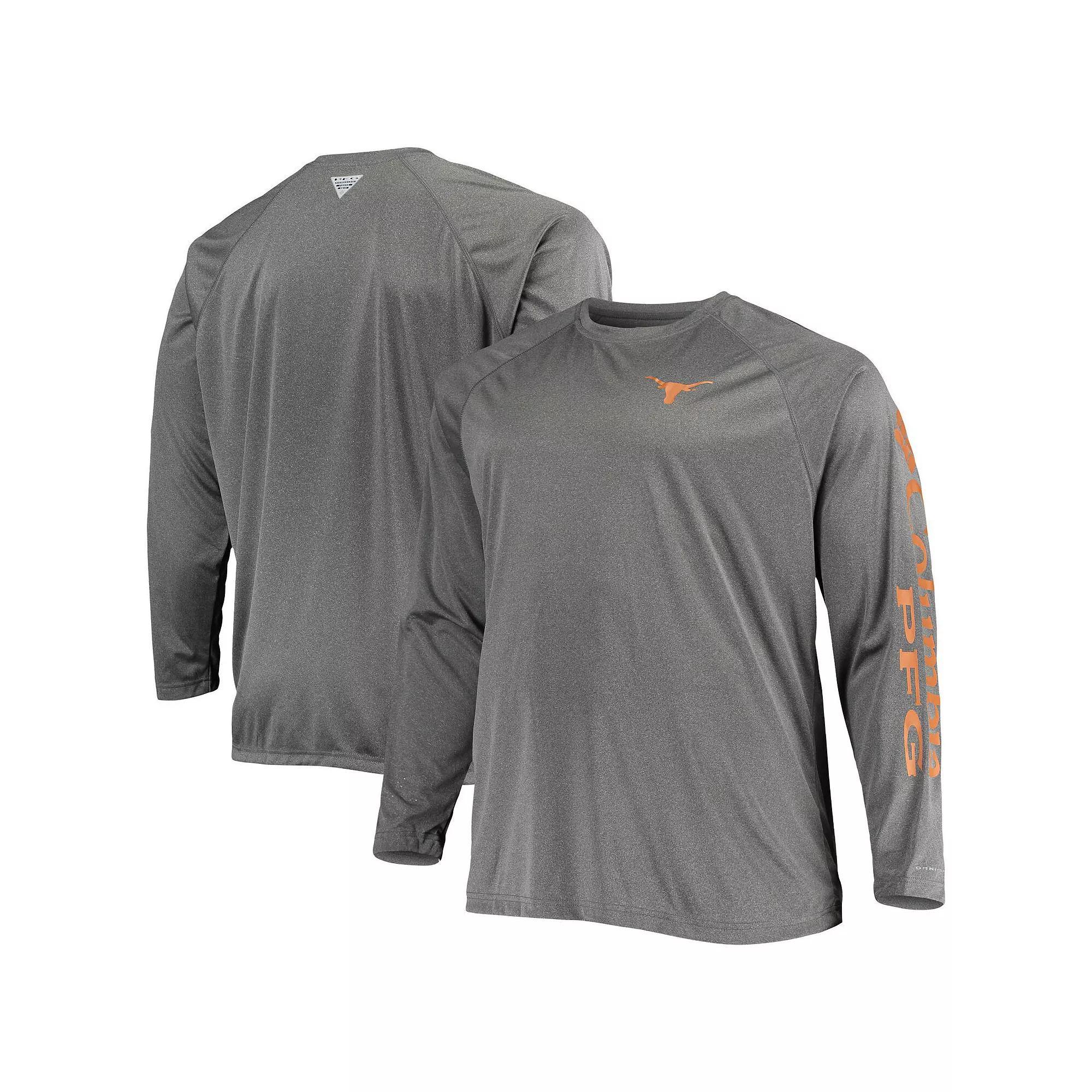 Mens Columbia Charcoal Texas Longhorns Big & Tall Terminal Tackle Omni-Shade Long Sleeve Raglan T-Shirt Product Image