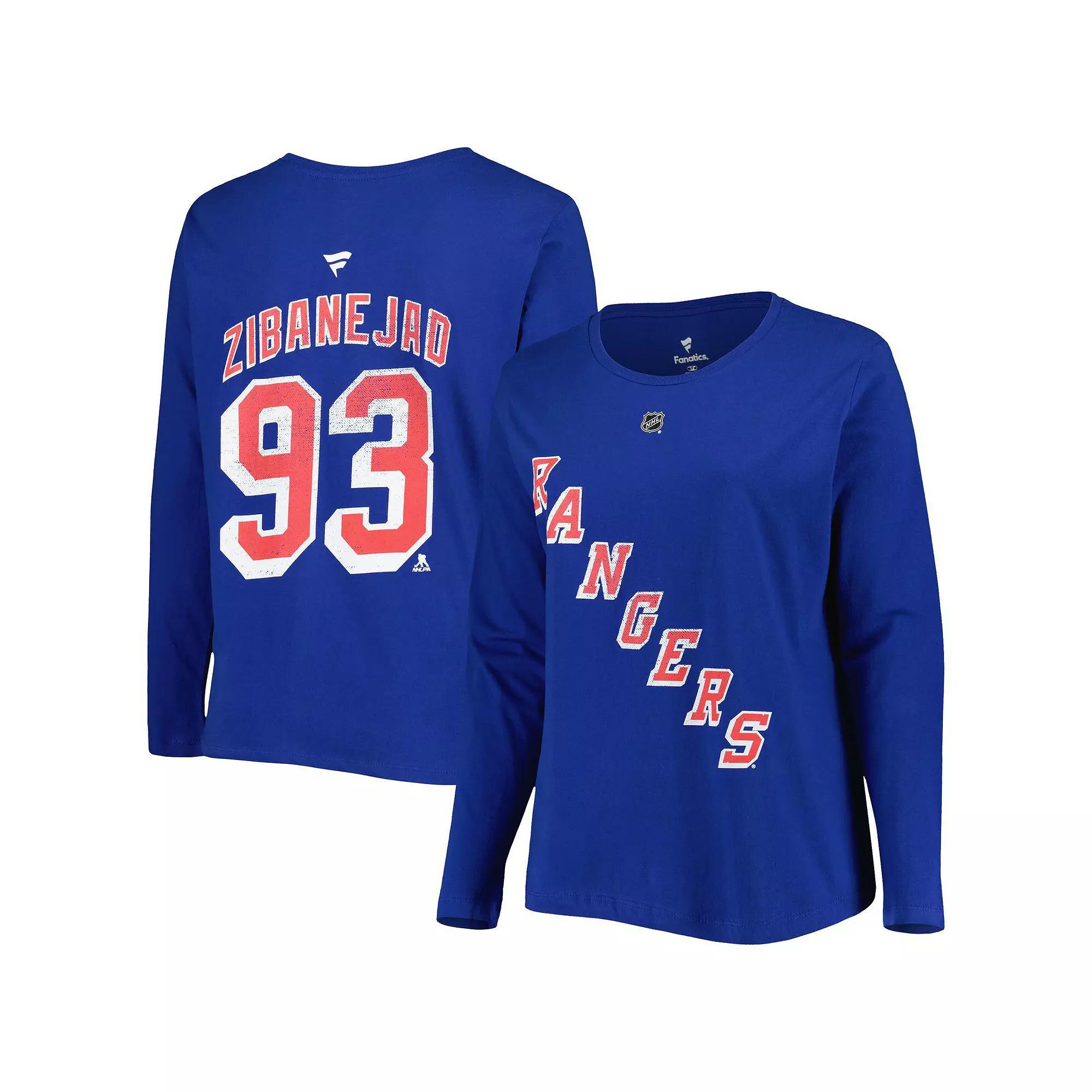Women's Profile Mika Zibanejad Blue New York Rangers Plus Size Name & Number Long Sleeve T-Shirt, Size: 4XL, Ran Blue Product Image