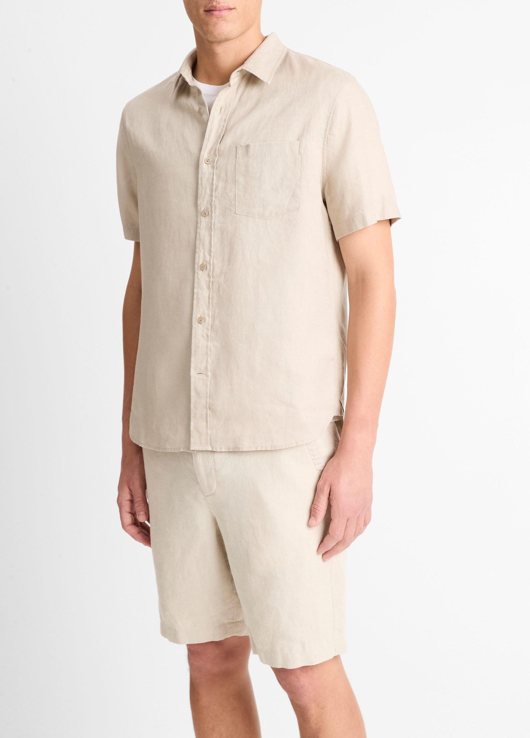 Mens Linen Short-Sleeve Shirt, Pumice Rock, Size XS Vince Product Image