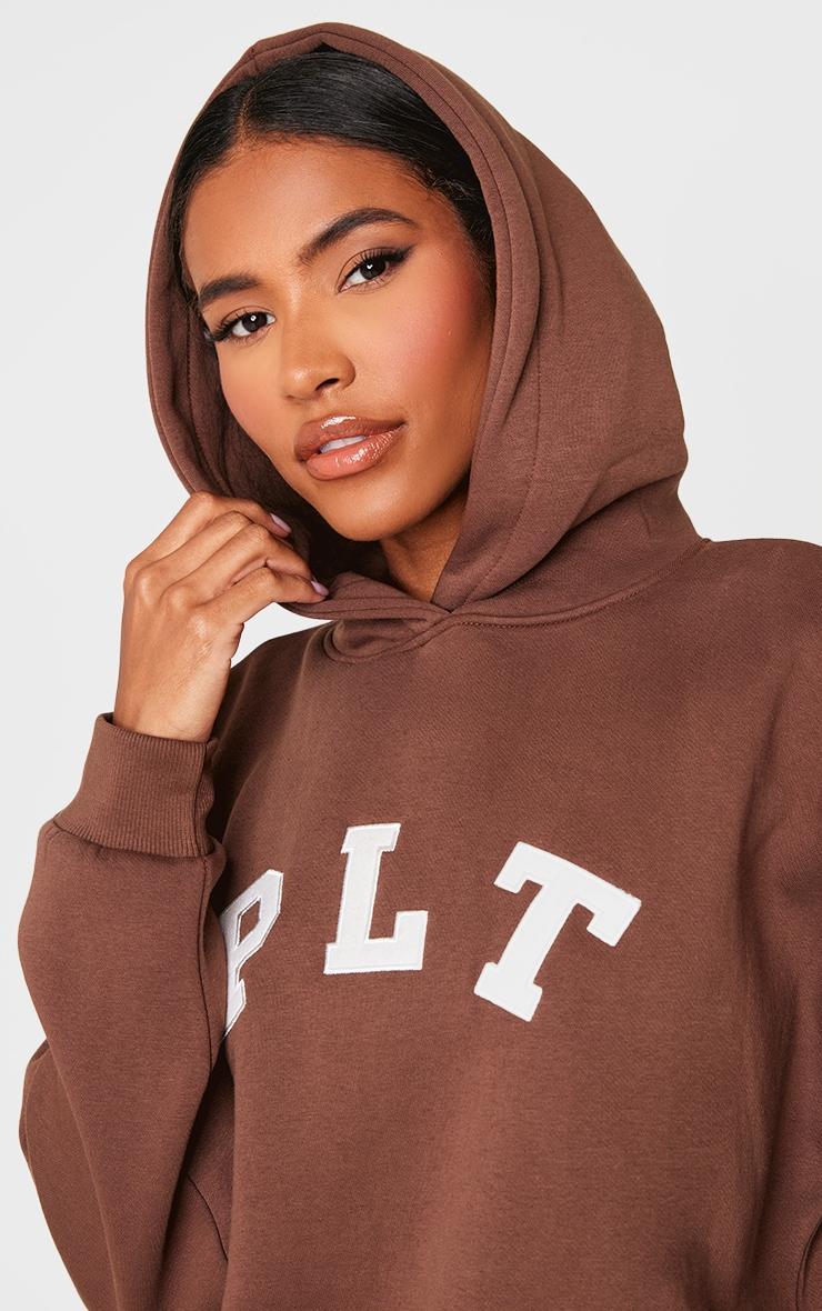 PRETTYLITTLETHING Dark Chocolate Logo Oversized Hoodie Product Image