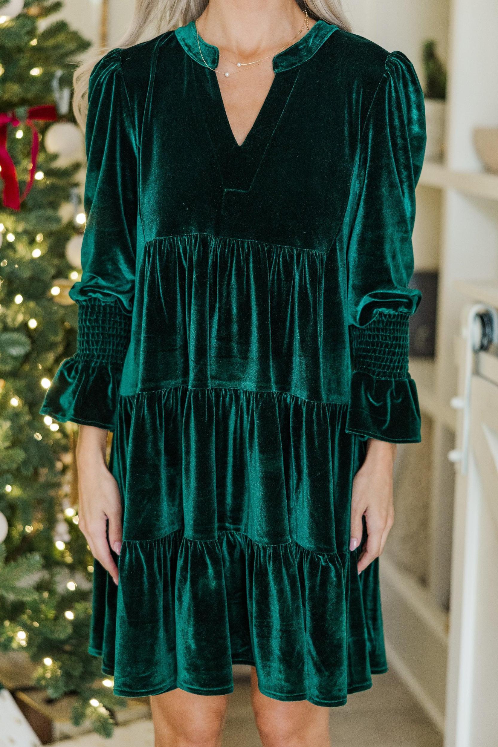 In Your Happy Place Emerald Velvet Dress Female Product Image