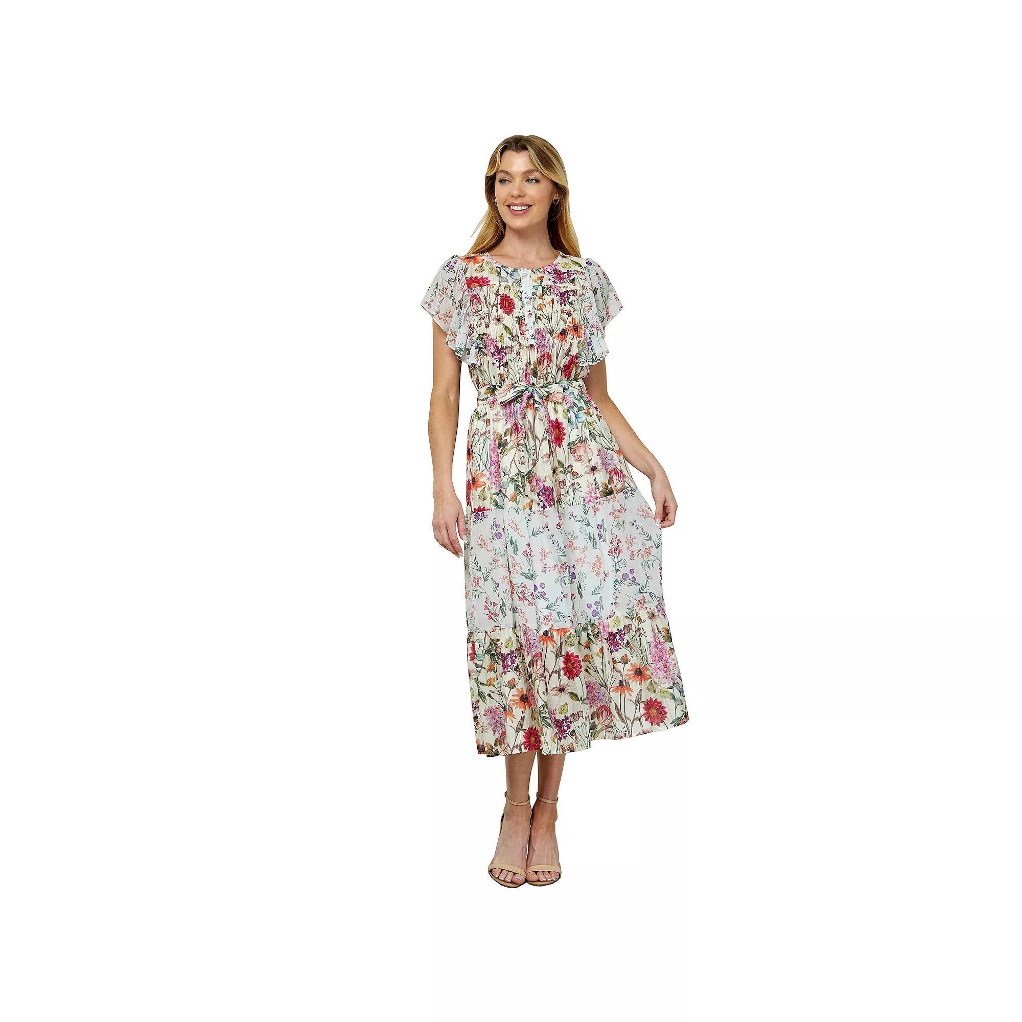 Women's Figueroa & Flower Ruffle Sleeve Midi Dress, Size: XL, Pink Team Product Image