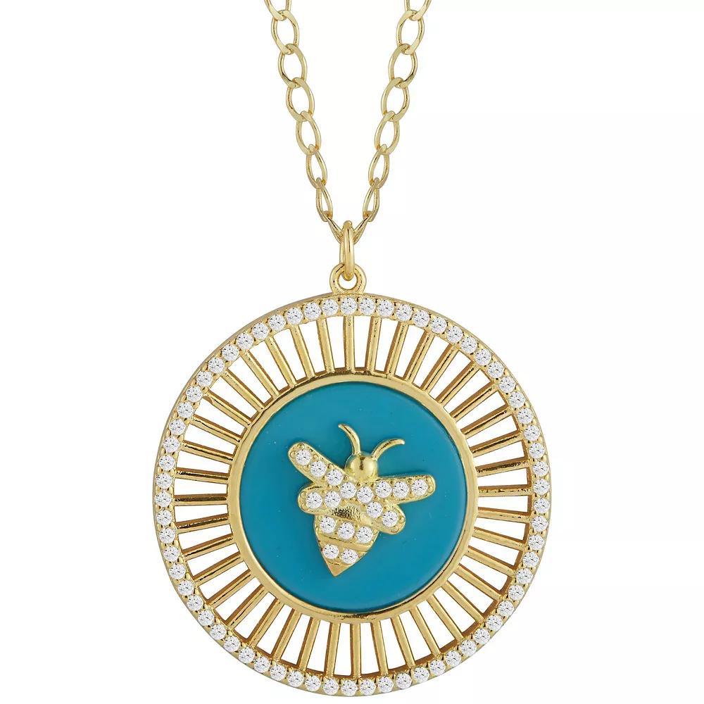 Sunkissed Sterling Cubic Zirconia Bee Medallion Necklace, Women's, Size: 18", Gold Tone Green Product Image