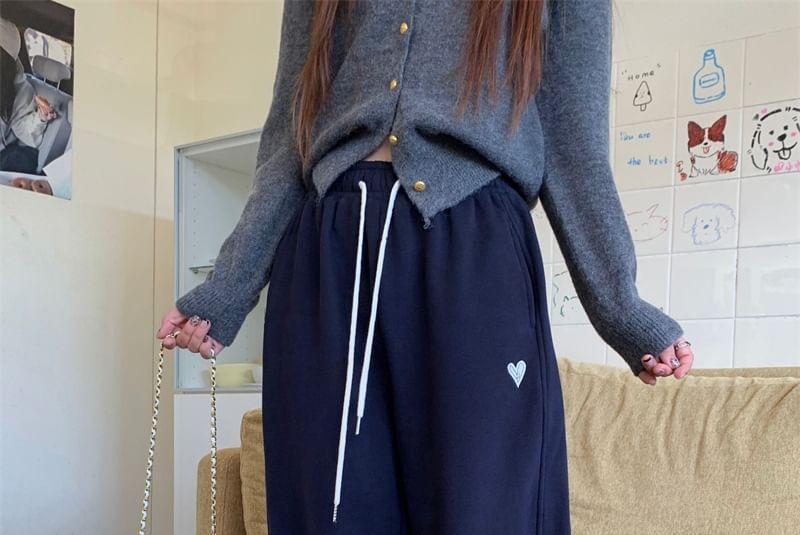 Drawstring Waist Heart Embroidered Sweatpants Product Image