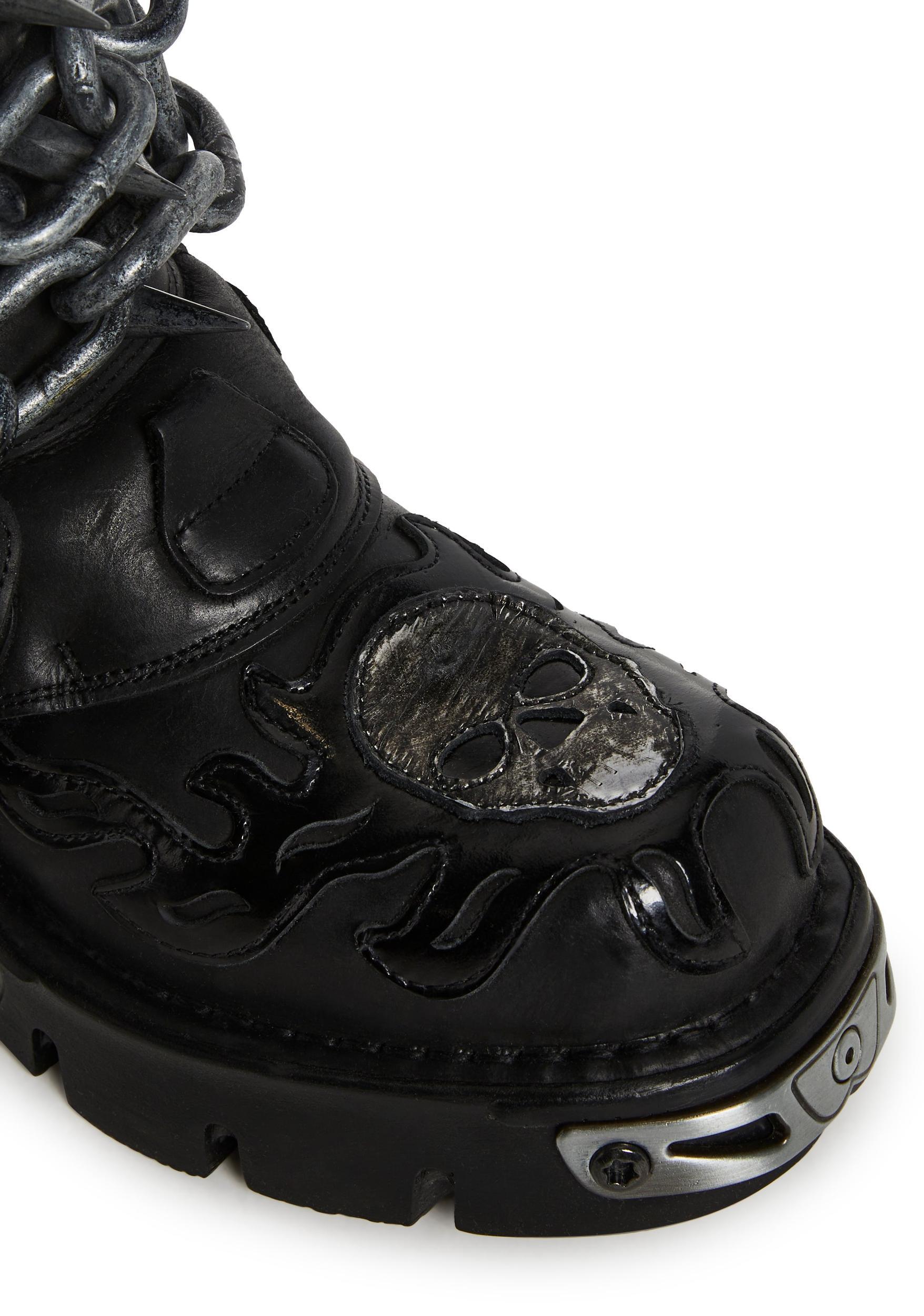 New Rock M-727-S5 Chain Reactor Metal Skull Combat Boots - Black Product Image