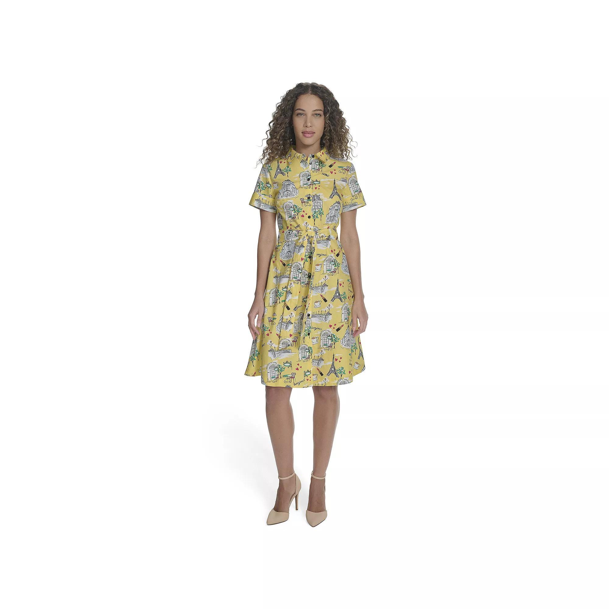 Women's La Nouvelle Renaissance Paris Print Short Sleeve Belted Dress, Size: 10, Yellow City Product Image