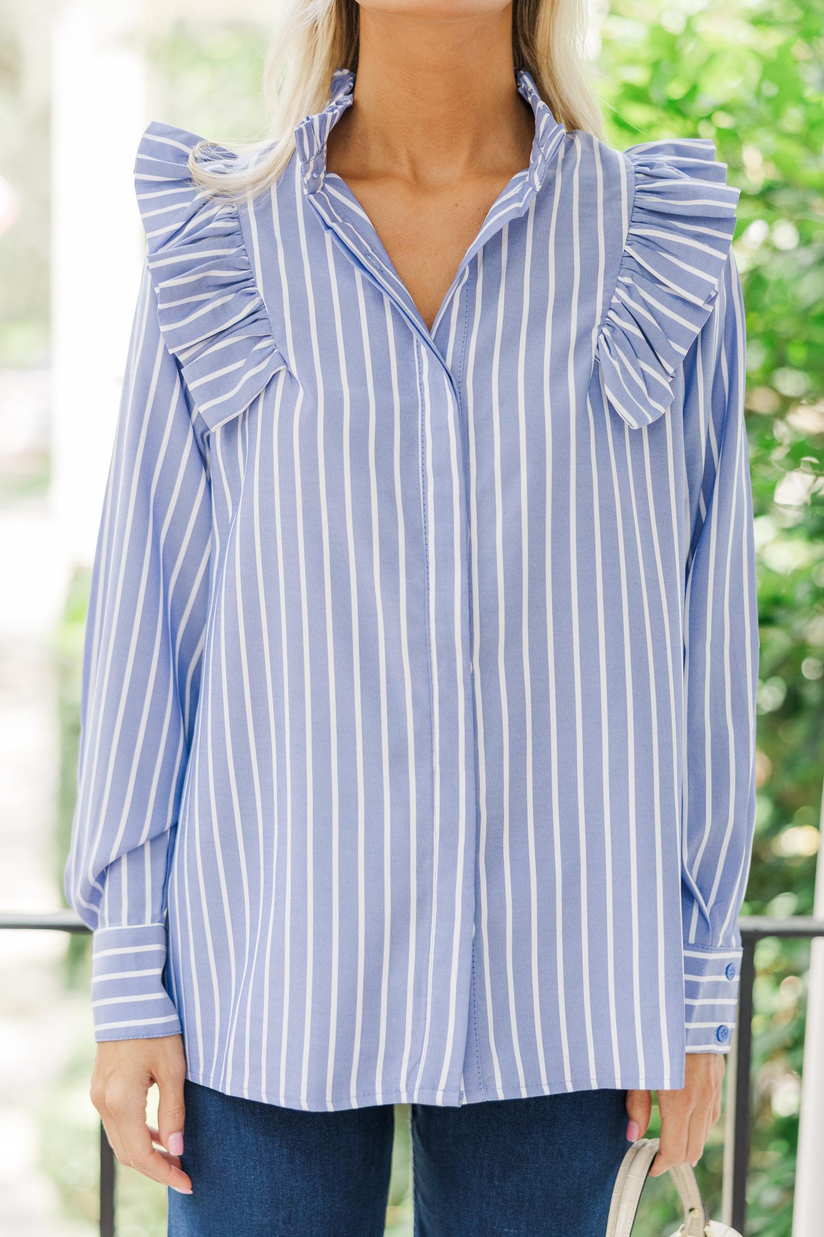 Believe In Me Periwinkle Blue Striped Blouse Female Product Image