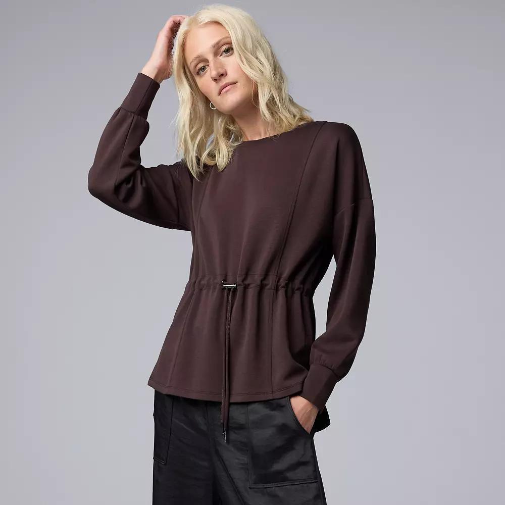 Women's Simply Vera Vera Wang Scuba Drawcord Top, Size: XXL, Brown Torte Product Image