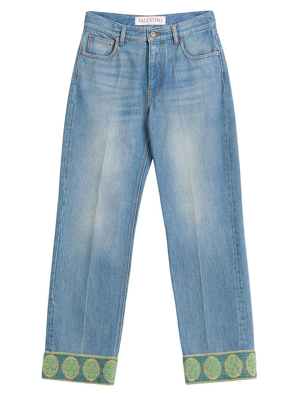 Womens Denim Trousers with Jacquard Trims Product Image