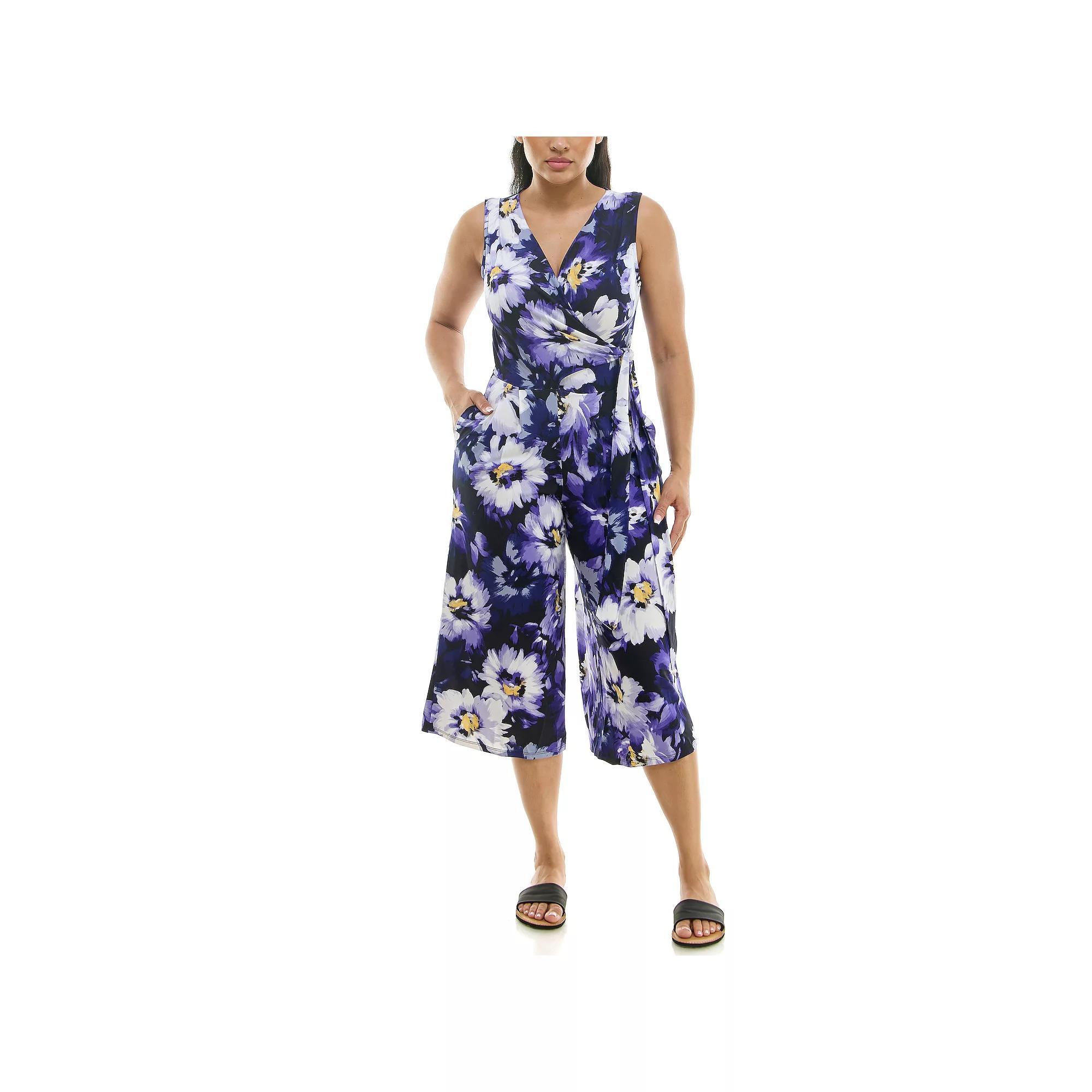 Women's Nina Leonard Print Surplice Wide-Leg Jumpsuit, Size: XL, Purple Product Image