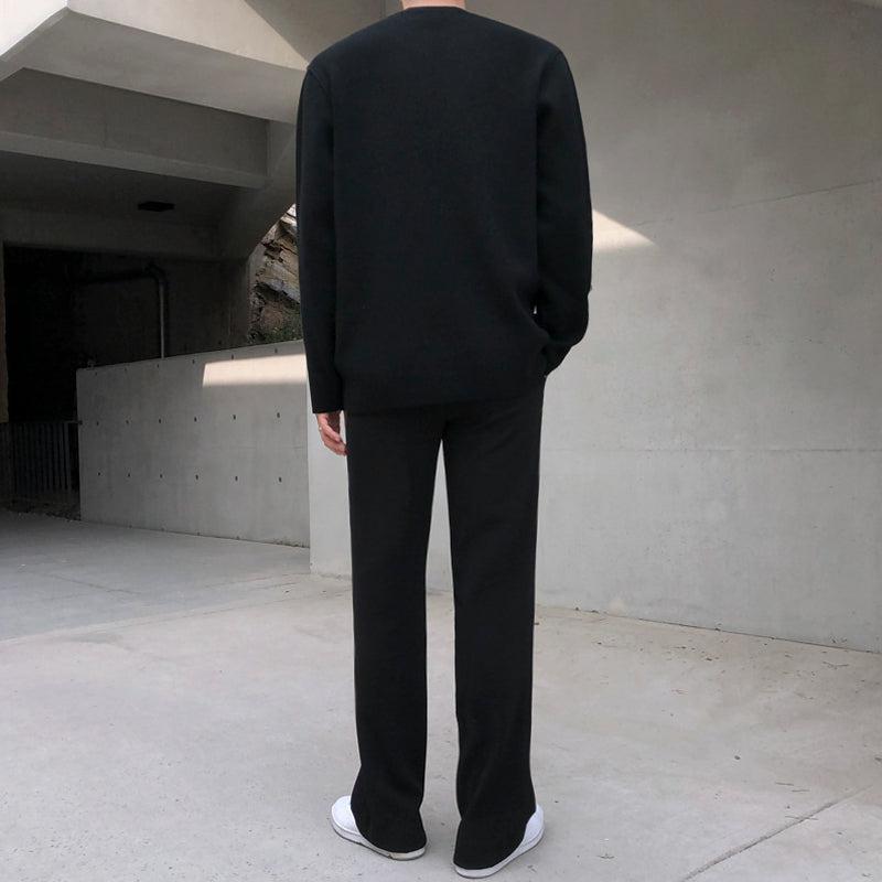 RT No. 3506 BLACK SPLIT WIDE STRAIGHT PANTS Product Image