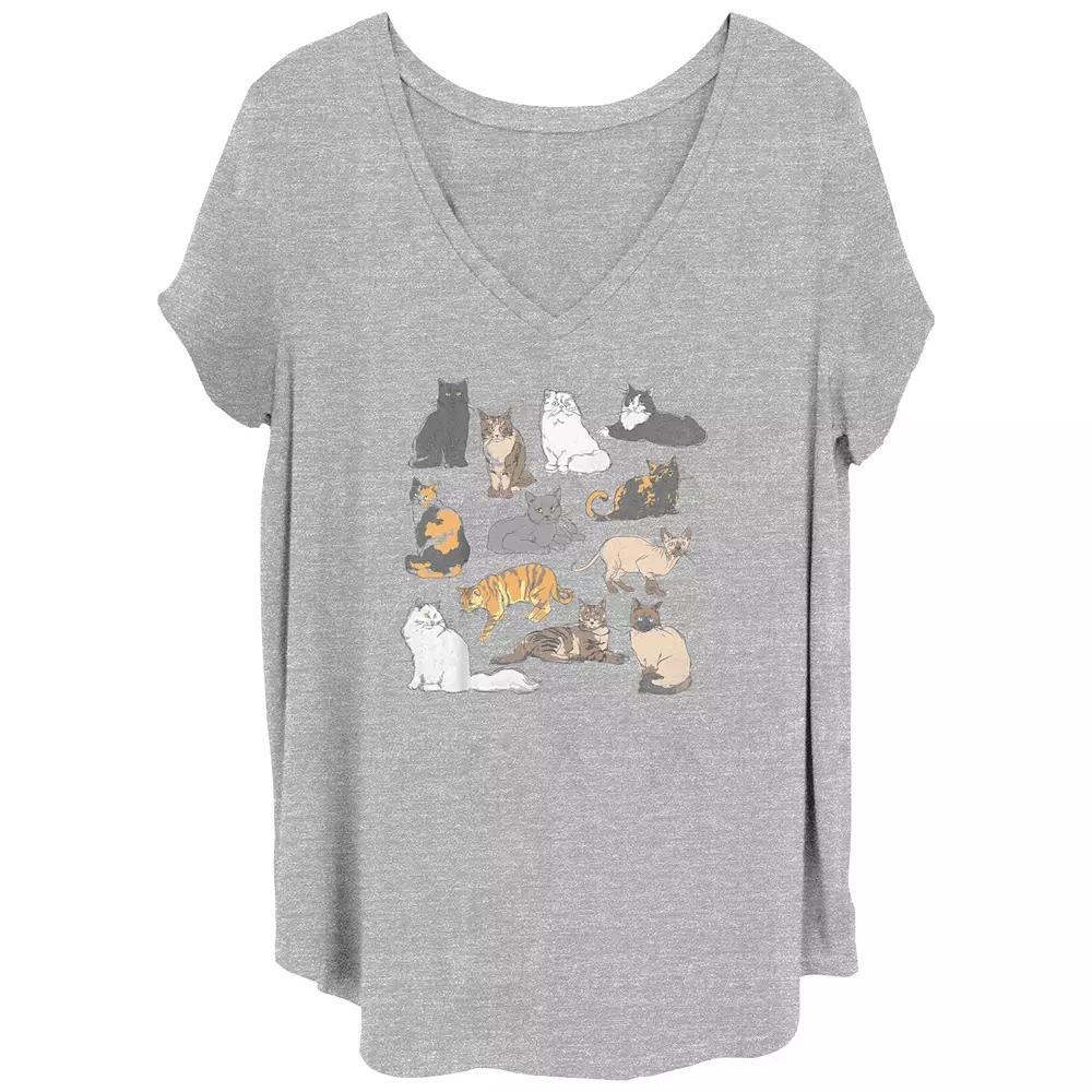 Juniors' Plus Cats Jumble V-Neck Graphic Tee, Women's, Size: 2XL, Grey Gray Product Image